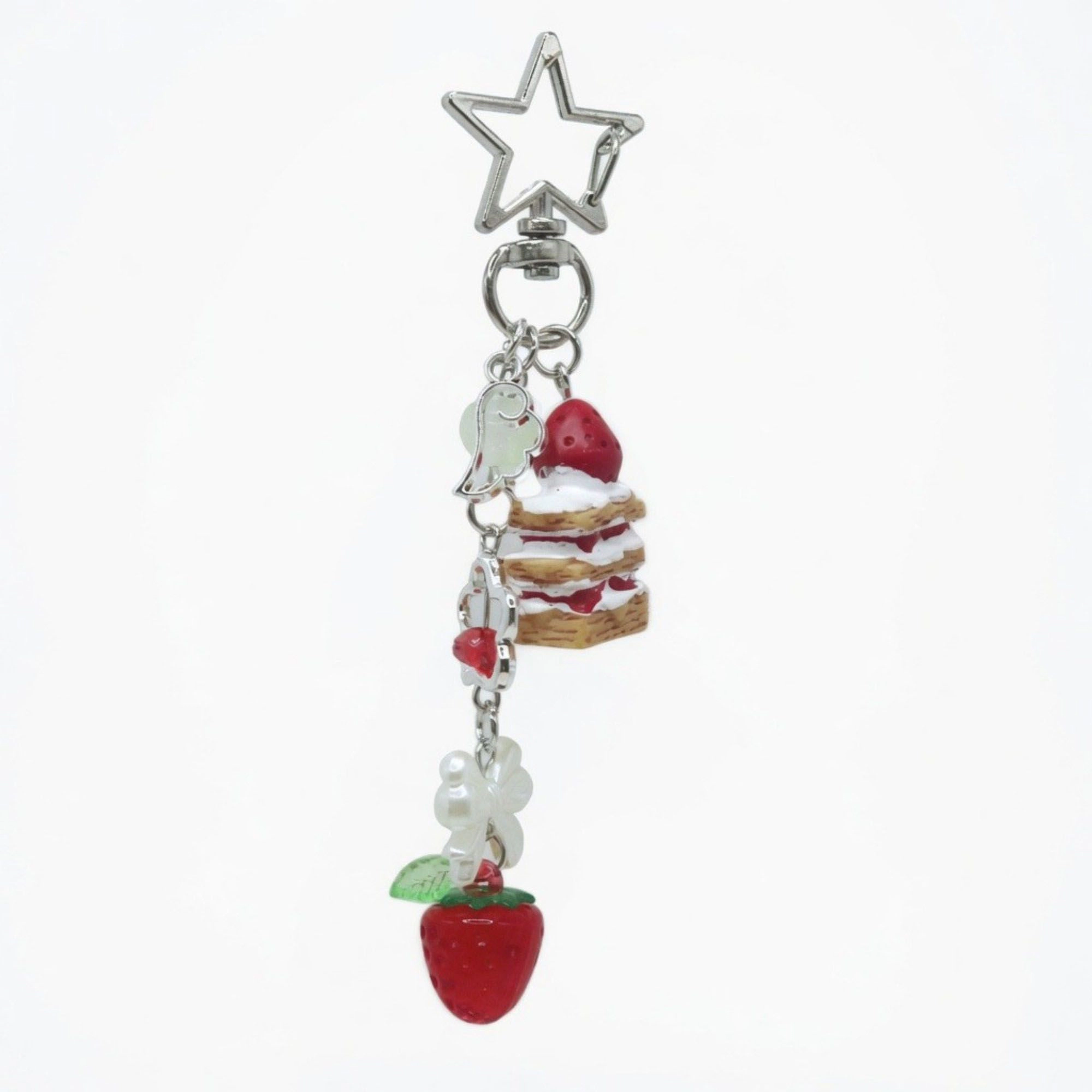 Alilang Women's Dessert Charm Keychain with Strawberry Pendant Cake Detail Star Clip Bag Charm Key Ring Accessory