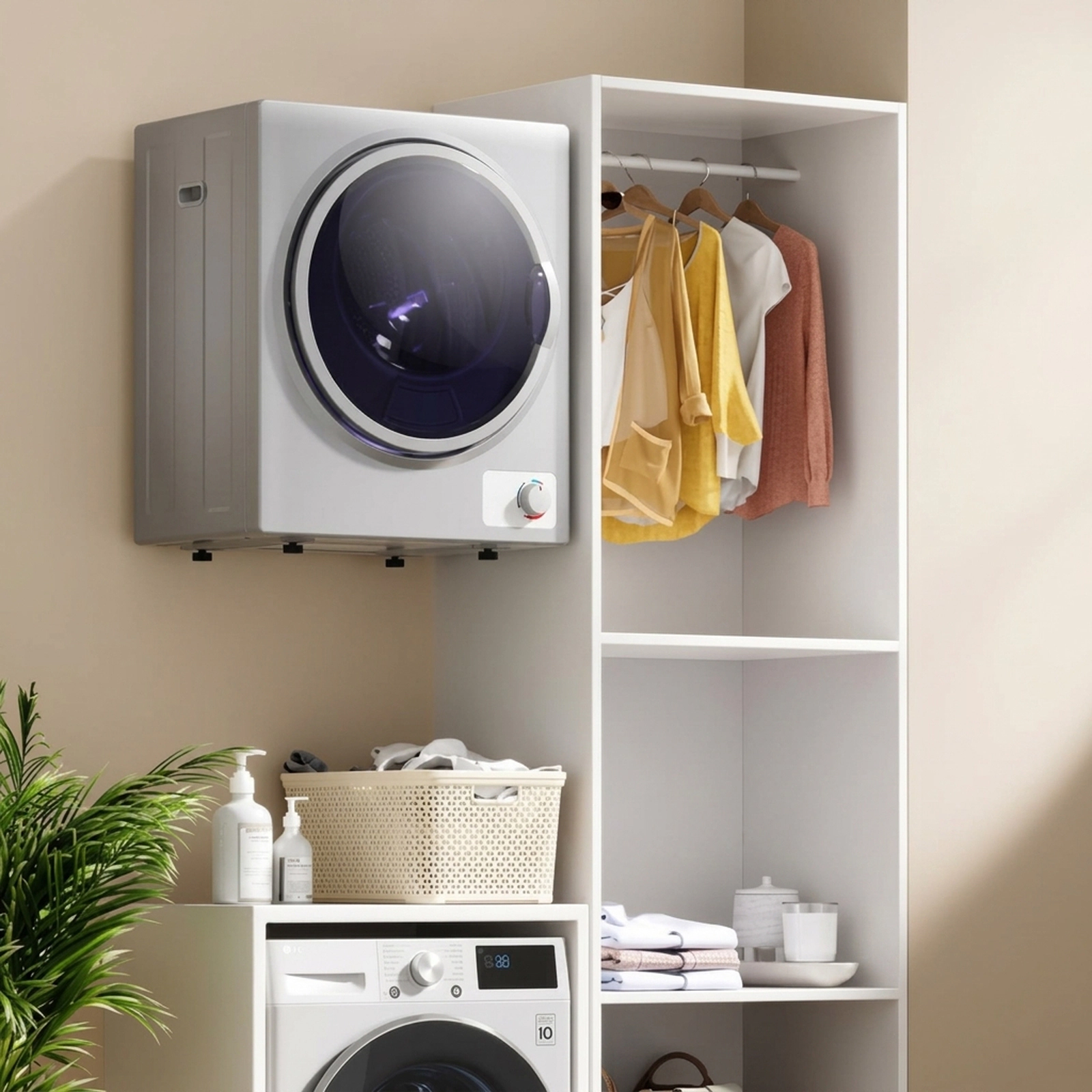 SUGIFT 1.5 cu ft Compact Electric Clothes Dryer 5.5-lb Dry Capacity 850W Wall-Mountable Silver