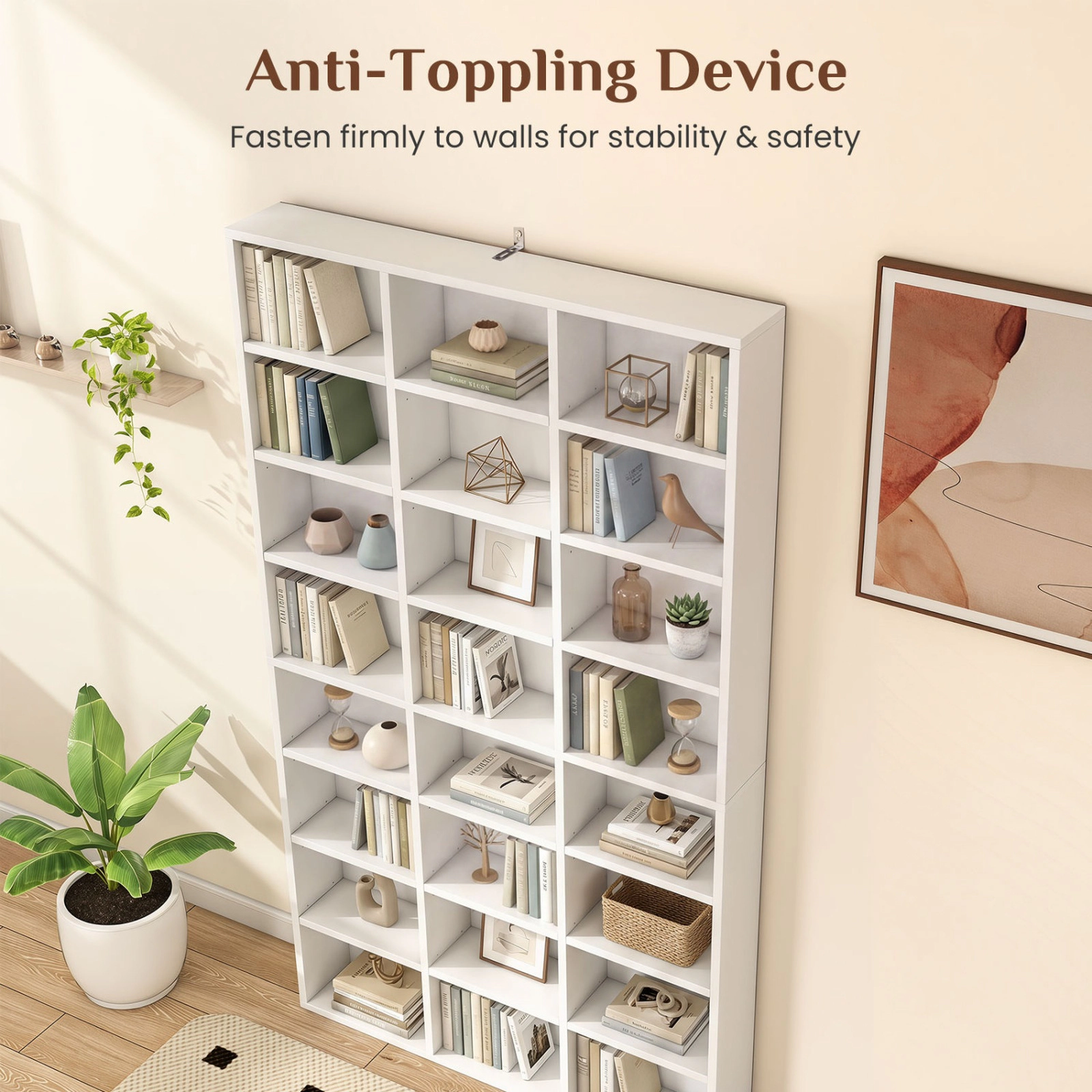SUGIFT 70-in Tall 24-Cube Bookshelf Storage Organizer 11-lb Cube Capacity 44-lb Top Shelf Capacity White