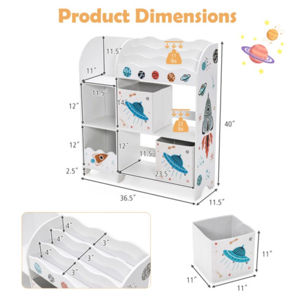 Hivvago Kids Toy and Book Organizer Children Wooden Storage Cabinet with Storage Bins