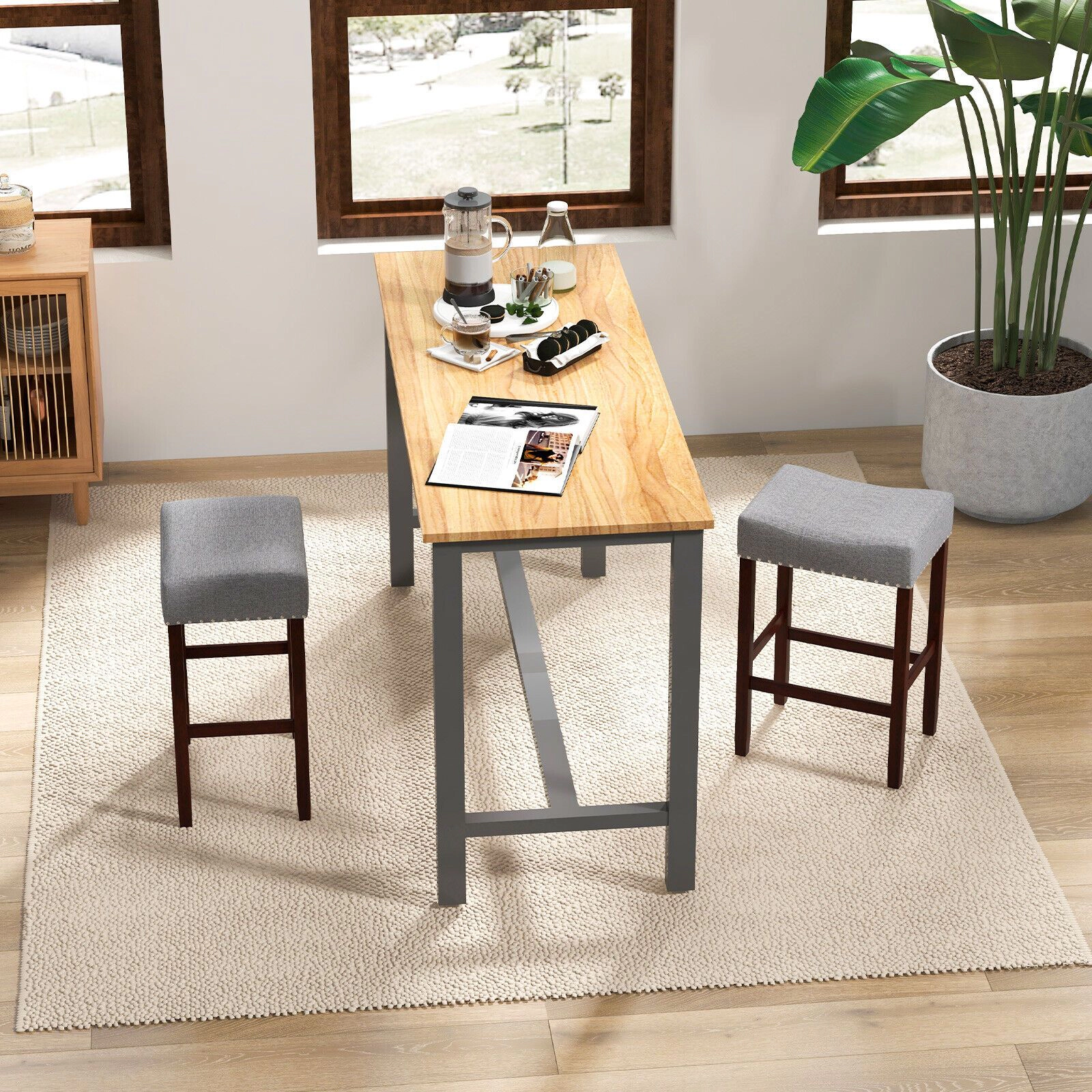 SlickBlue Set of 2 Backless Counter Height Stools 24" Saddle Seat