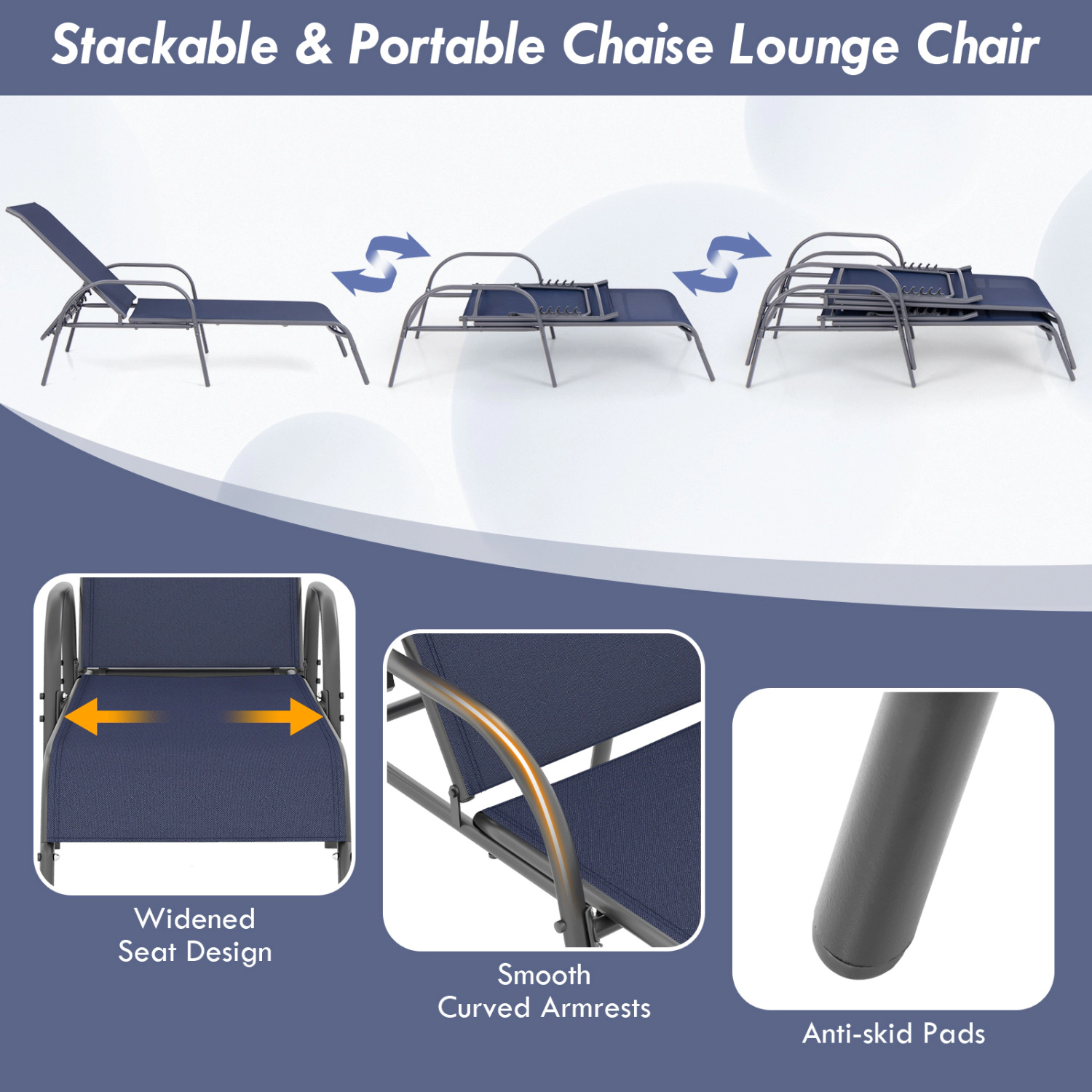 Hivvago Adjustable Patio Chaise Folding Lounge Chair with Backrest