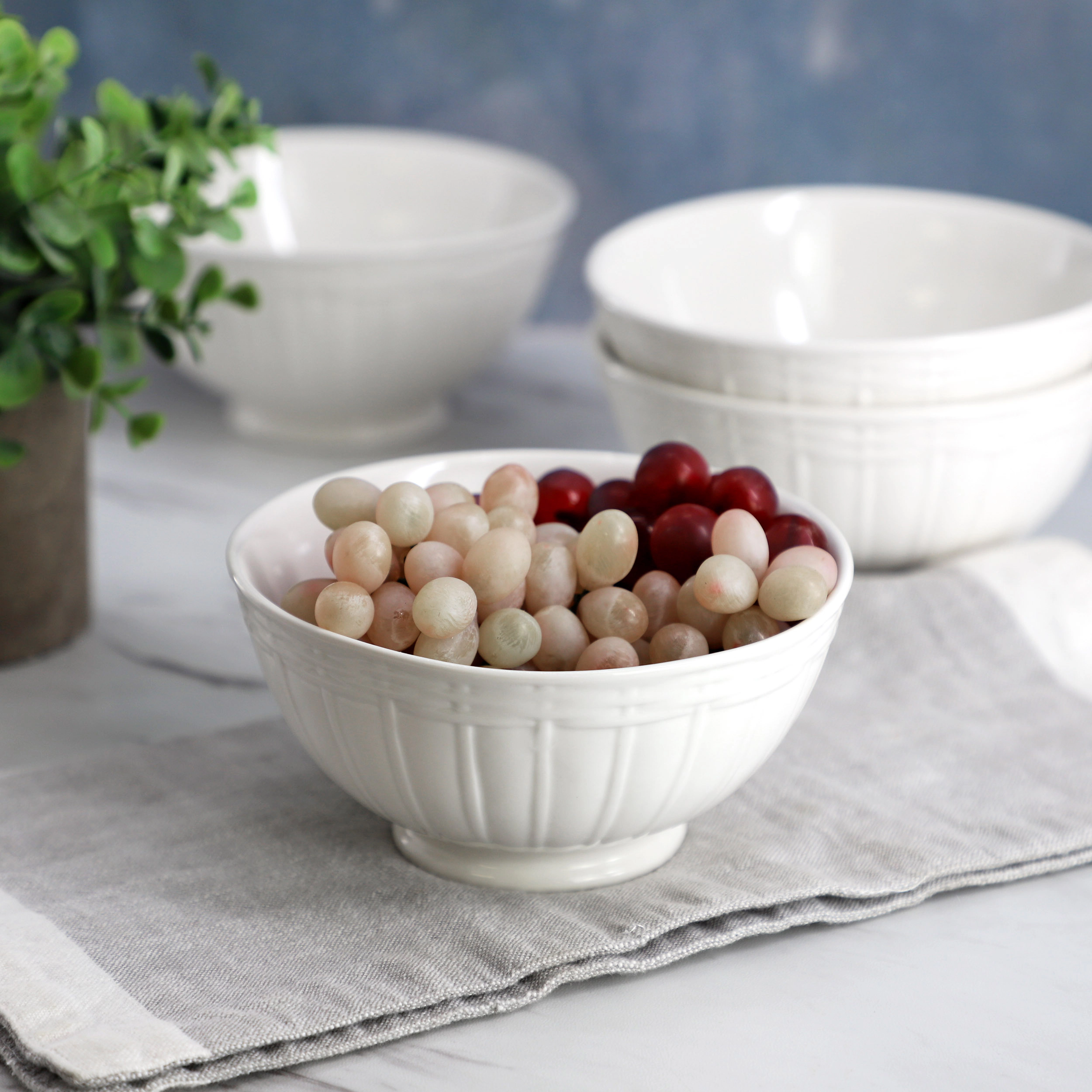 Martha Stewart Basketweave Scallop 4 Piece 6 Inch Cereal Bowl Set in White