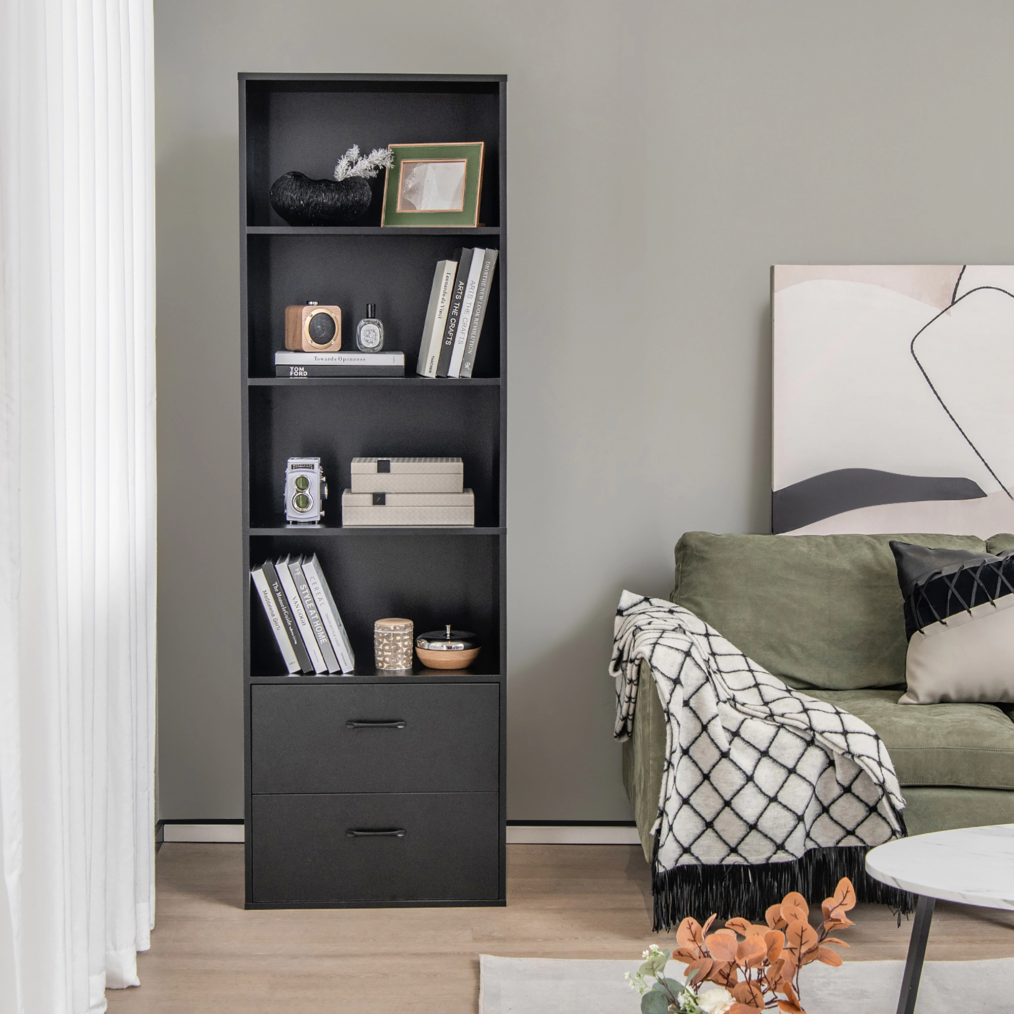 Costway 6-Tier Tall Bookshelf Freestanding Modern Bookcase White Storage Cabinet