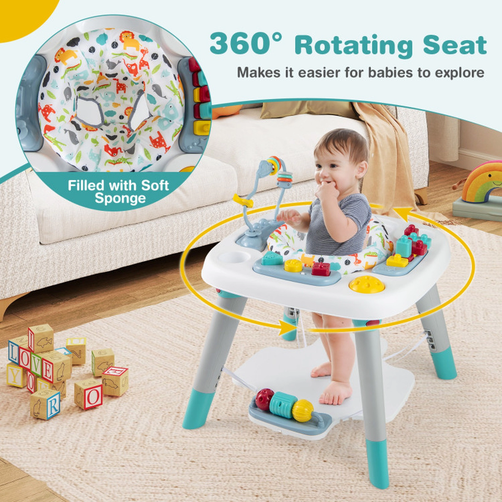 SUGIFT 6-in-1 Baby Activity Center Infant Jumper Toddler Table Playard 26-lb Capacity Ages 6-36 Months Multicolor