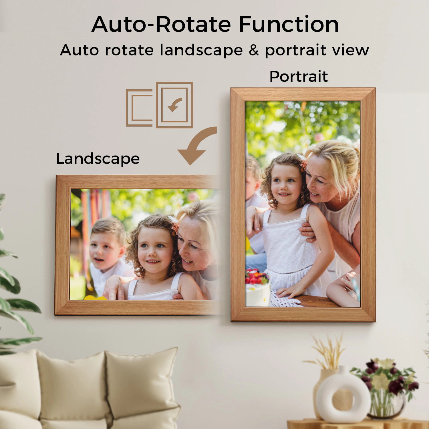 Sungale 21 Inch 1920x1080, Easy PhotoShare APP, 20GB Cloud Storage - Wooden Cloud Frame