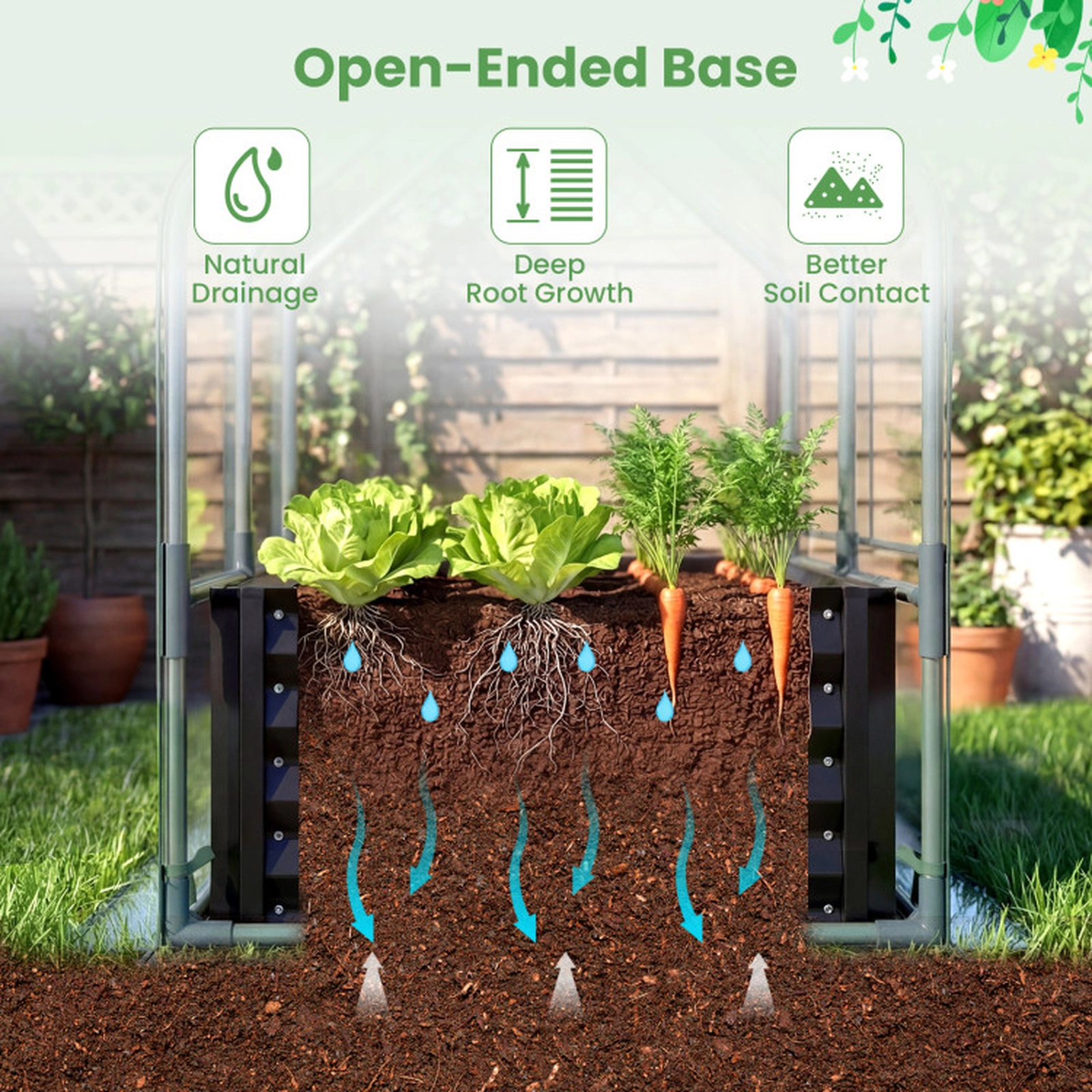 SUGIFT Black Small Galvanized Raised Garden Bed with PVC Greenhouse Cover 4-ft W 2-ft D 3-ft H 57-Gal Capacity