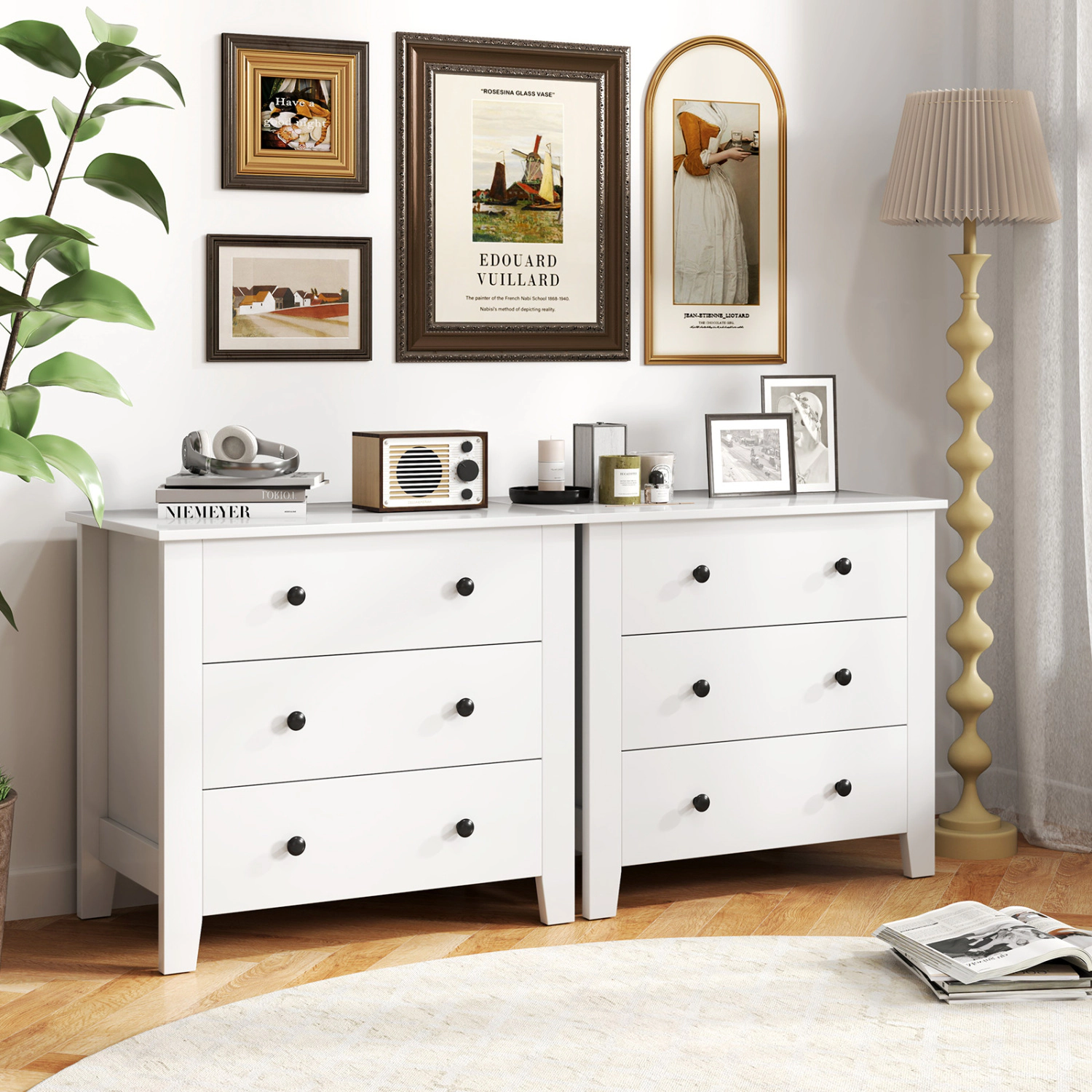 LJG 2-Pack 3 Drawer Dresser Chest of Drawers Bedside Table
