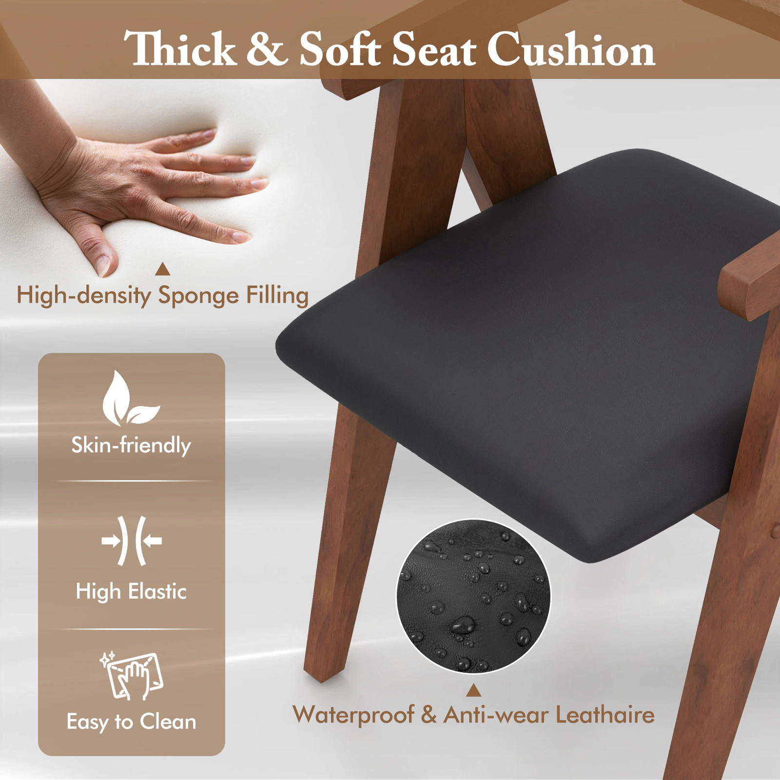 SUGIFT Set of 2 Mid Century Accent Chairs Walnut with Leathaire Seat and Sherpa Back