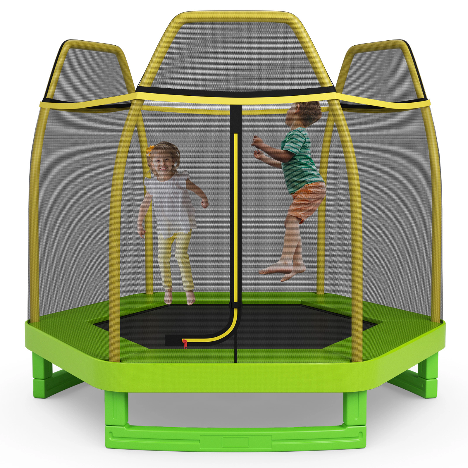 SUGIFT 7.3-ft Kids Recreational Bounce Jumper Trampoline with Enclosure Net 150-lb Capacity Ages 3+ Green