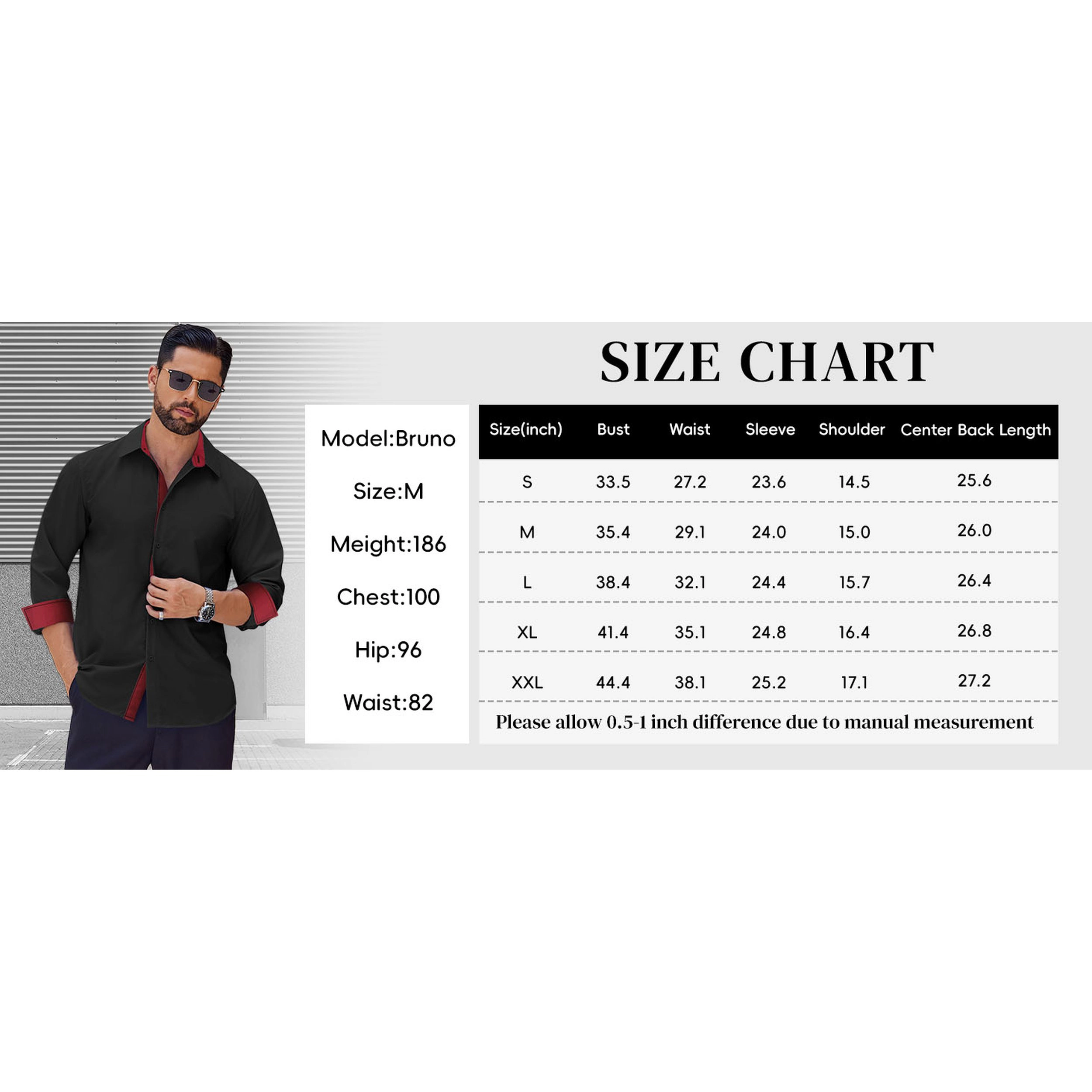 COOFANDY Mens Contrast Collar Long Sleeve Shirt Button Down Dressy Casual Fall Top