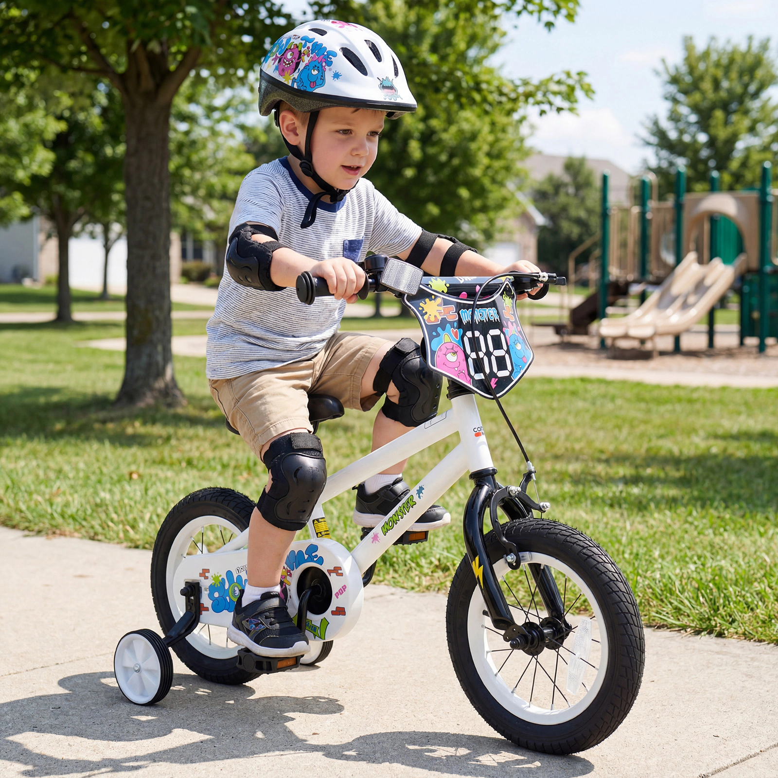 LJG Kids Bike with Training Wheels White - Street Art Time