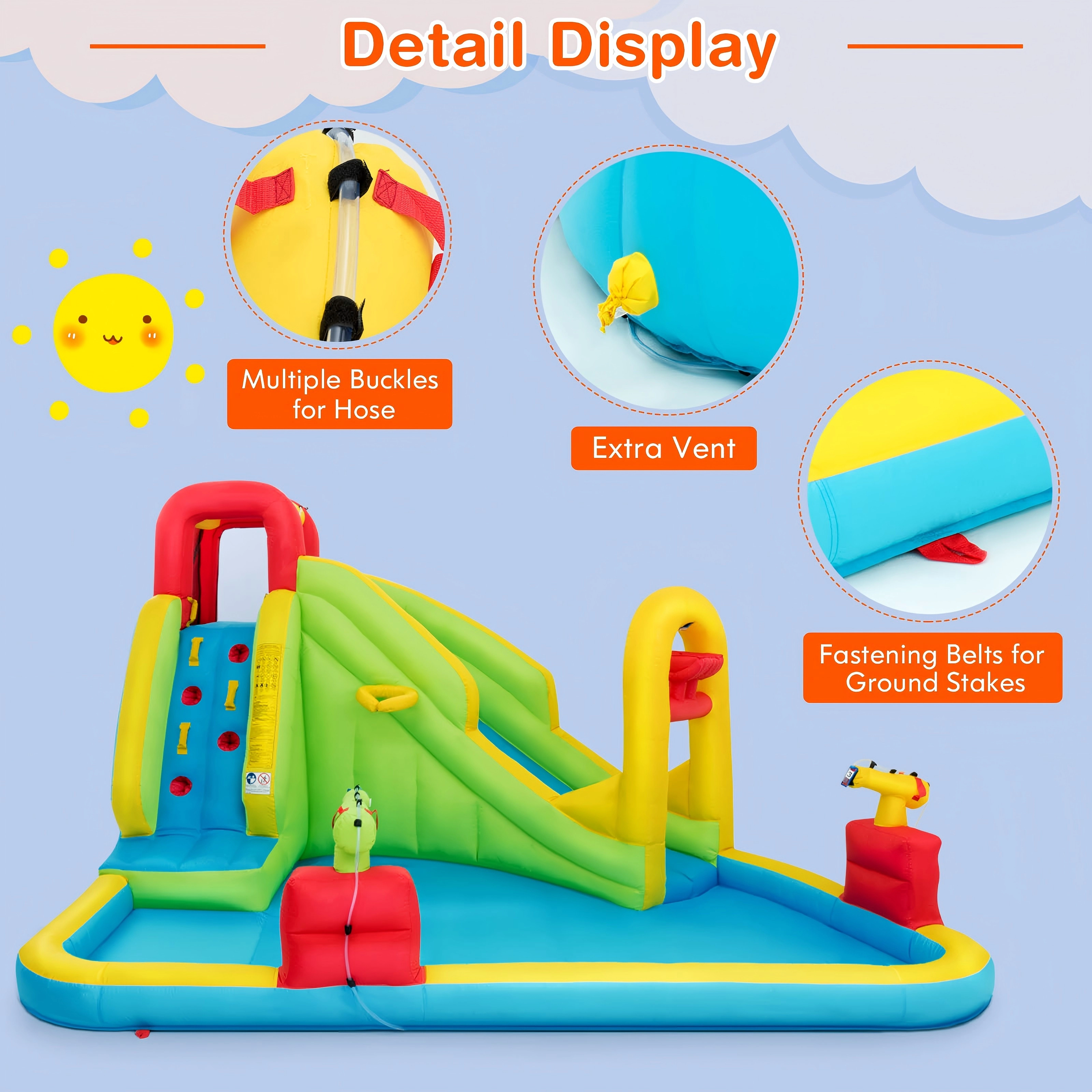 SUGIFT Long Slide Climbing Wall and 480W Blower Outdoor Kids Inflatable Water Bounce House
