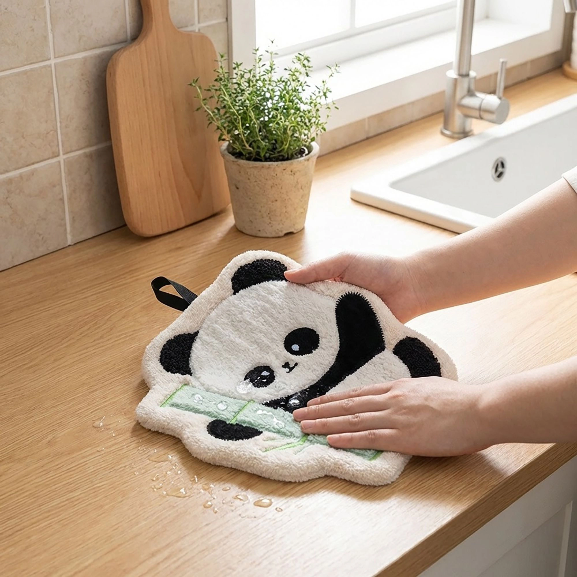Alilang Unisex 2 Pack Coral Fleece Hand Towels Cute Panda Design Soft Absorbent Kitchen Bathroom Quick Dry Decorative To