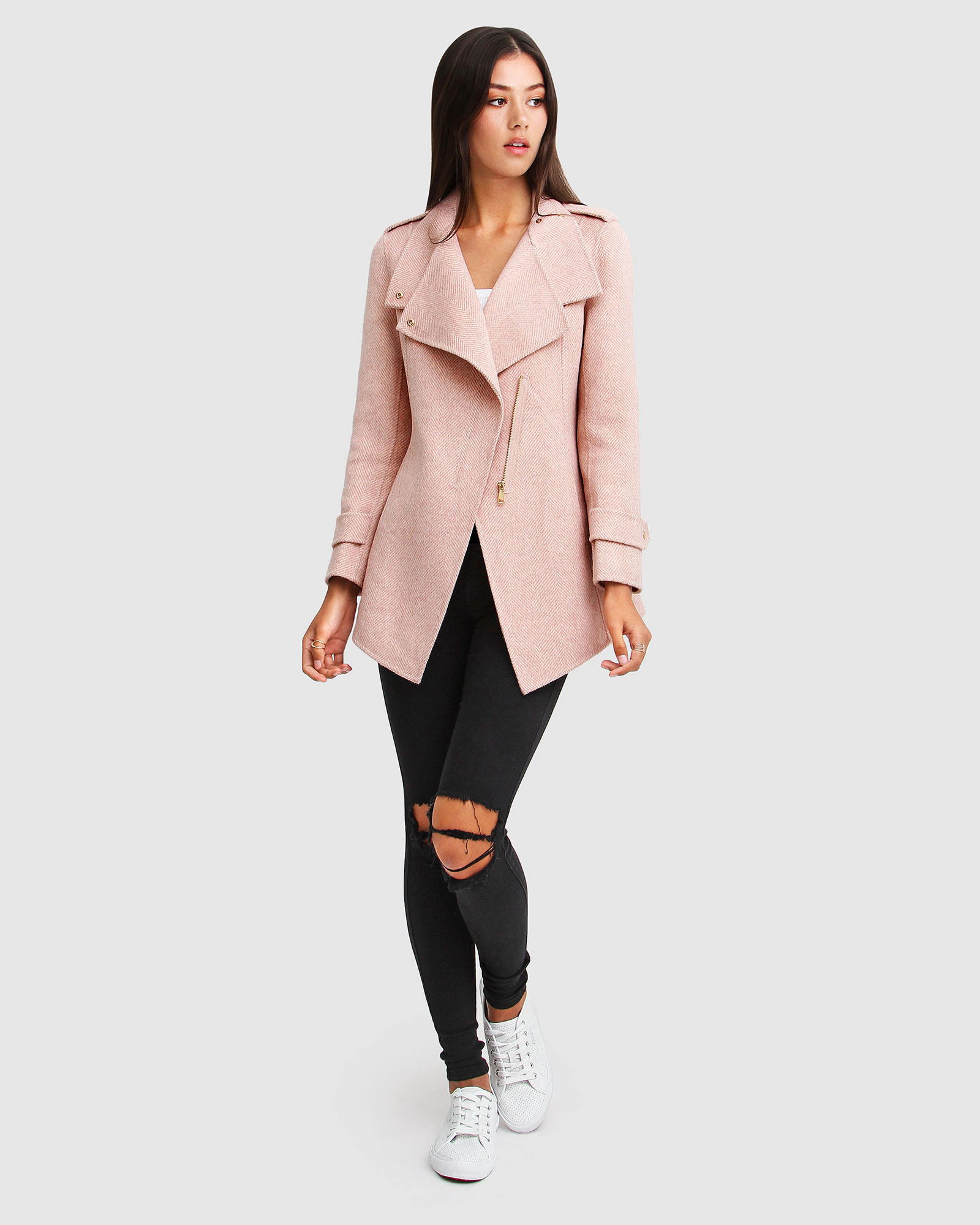 Belle & Bloom Womens Bad Girl Wool Blend Moto Coat
