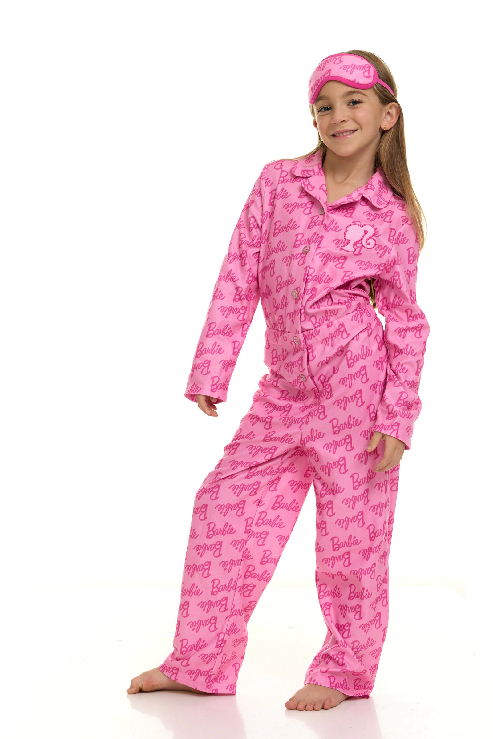 Barbie Girls' Fleece One Piece Pajama and Sleep Mask Set