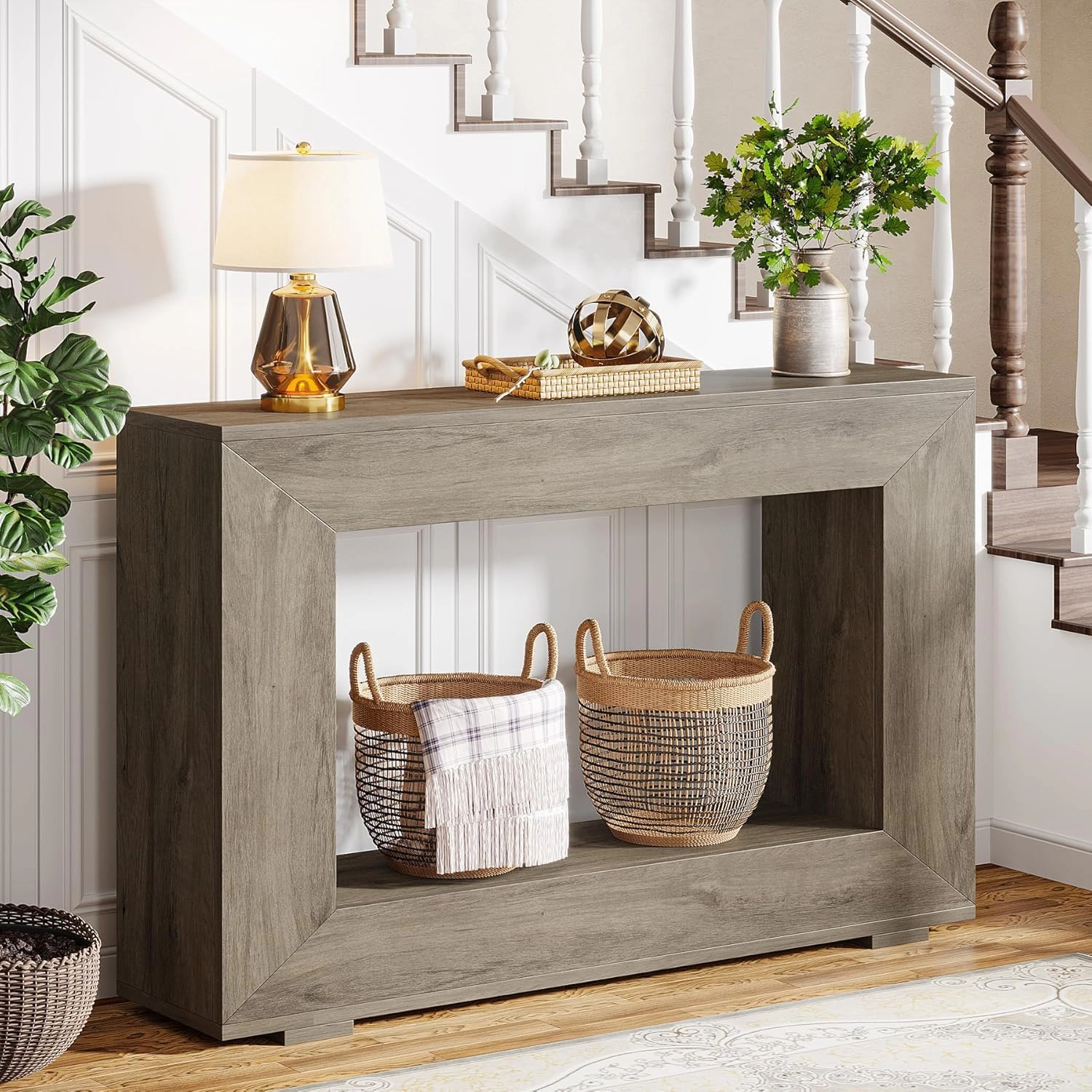 Tribesigns Farmhouse Console Table, 47" Rustic Wood Entryway Sofa Table with Storage