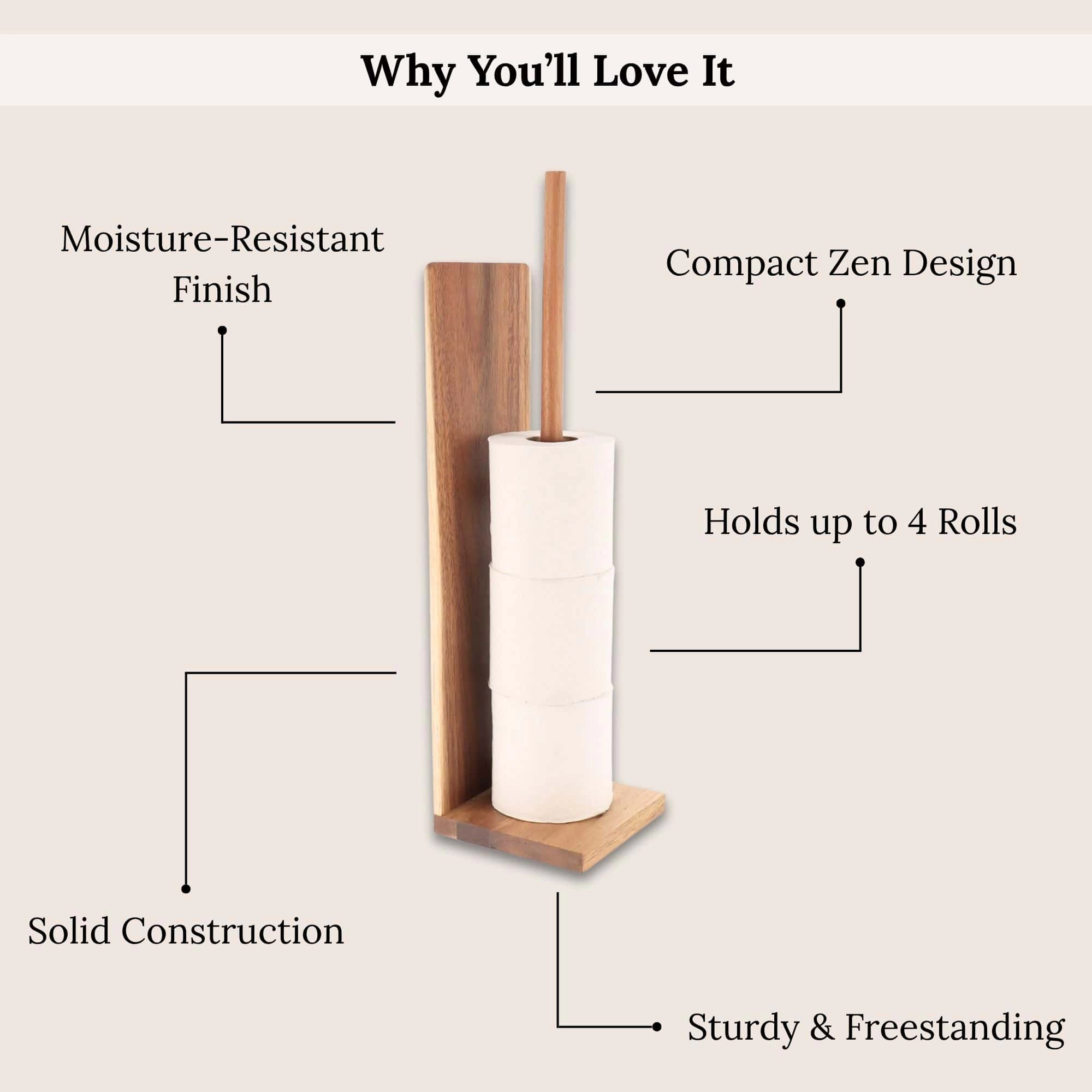 Evideco French Home Goods Free-Standing Toilet Paper Holder - Holds 4 Rolls, Compact Square Moisture-Resistant Design