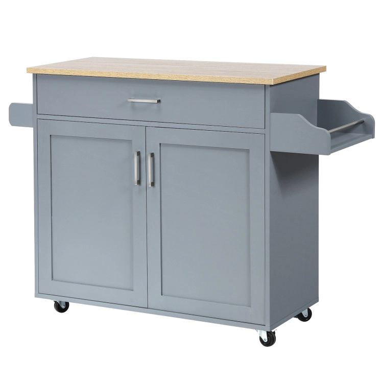SUGIFT Rolling Kitchen Island Cart Gray with Towel Rack Spice Rack and Adjustable Shelf