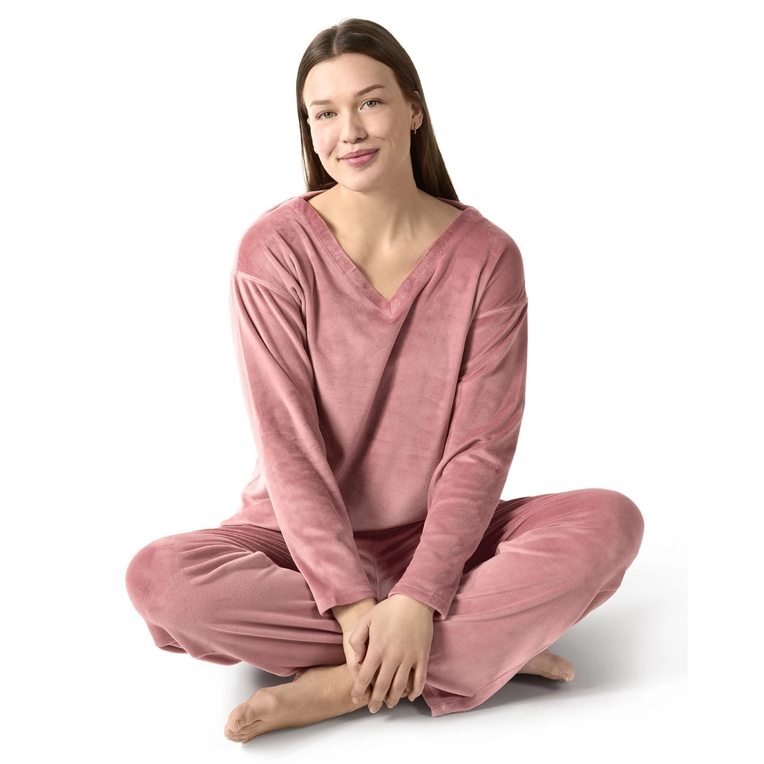 MeMoi Women's 2 Piece Velour V-Neck Sweatshirt Lounge Set