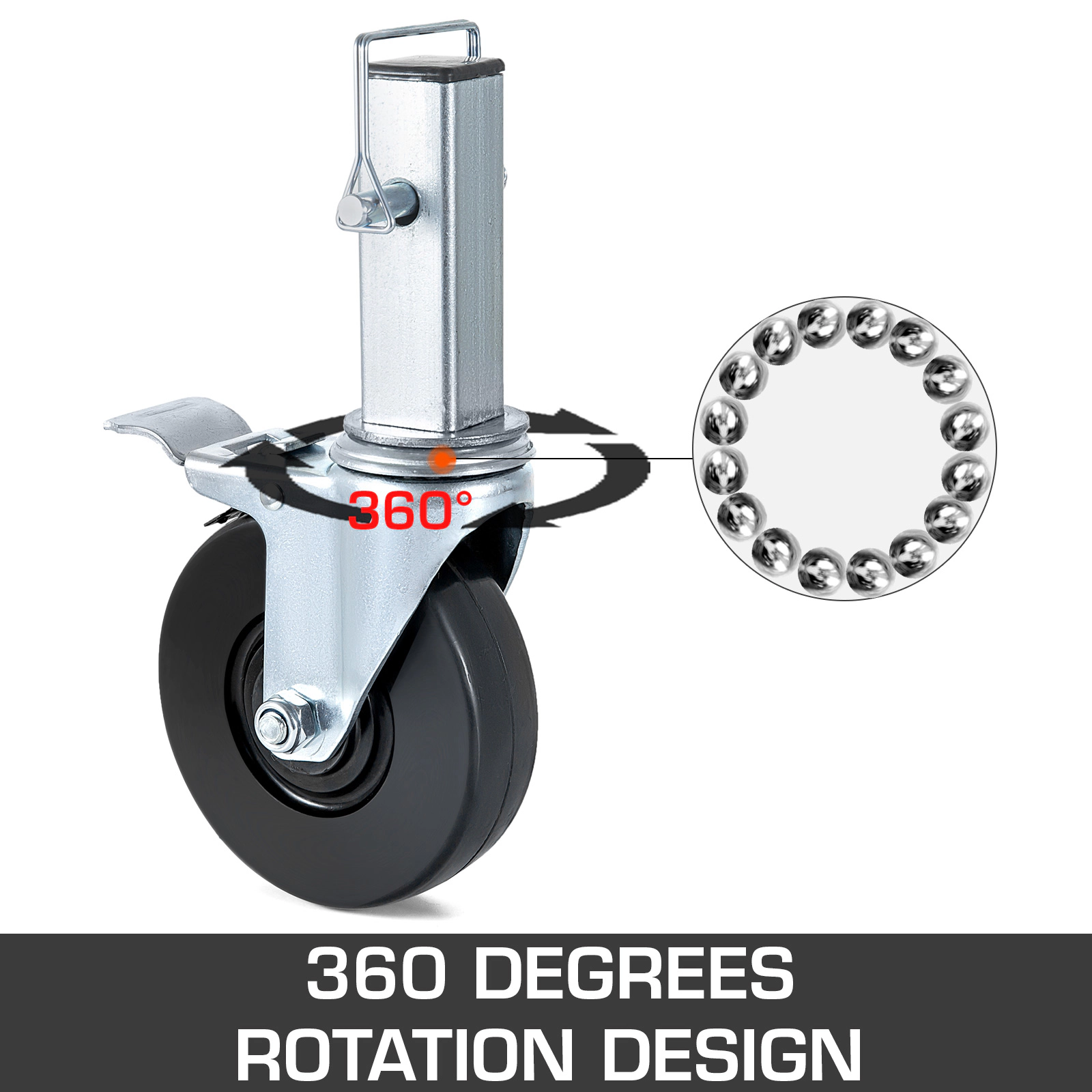 HONGGE Scaffolding Wheels 8\" Scaffolding Casters Heavy Duty Per Set Locking Stem Casters with Brake Polyurethane