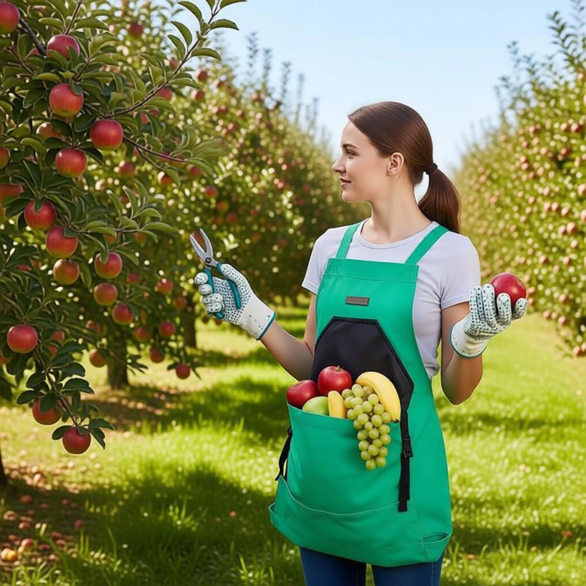 Alilang Women Full Coverage Gardening Apron with Large Harvest Pocket Oxford Fabric for Yard Fruit Picking