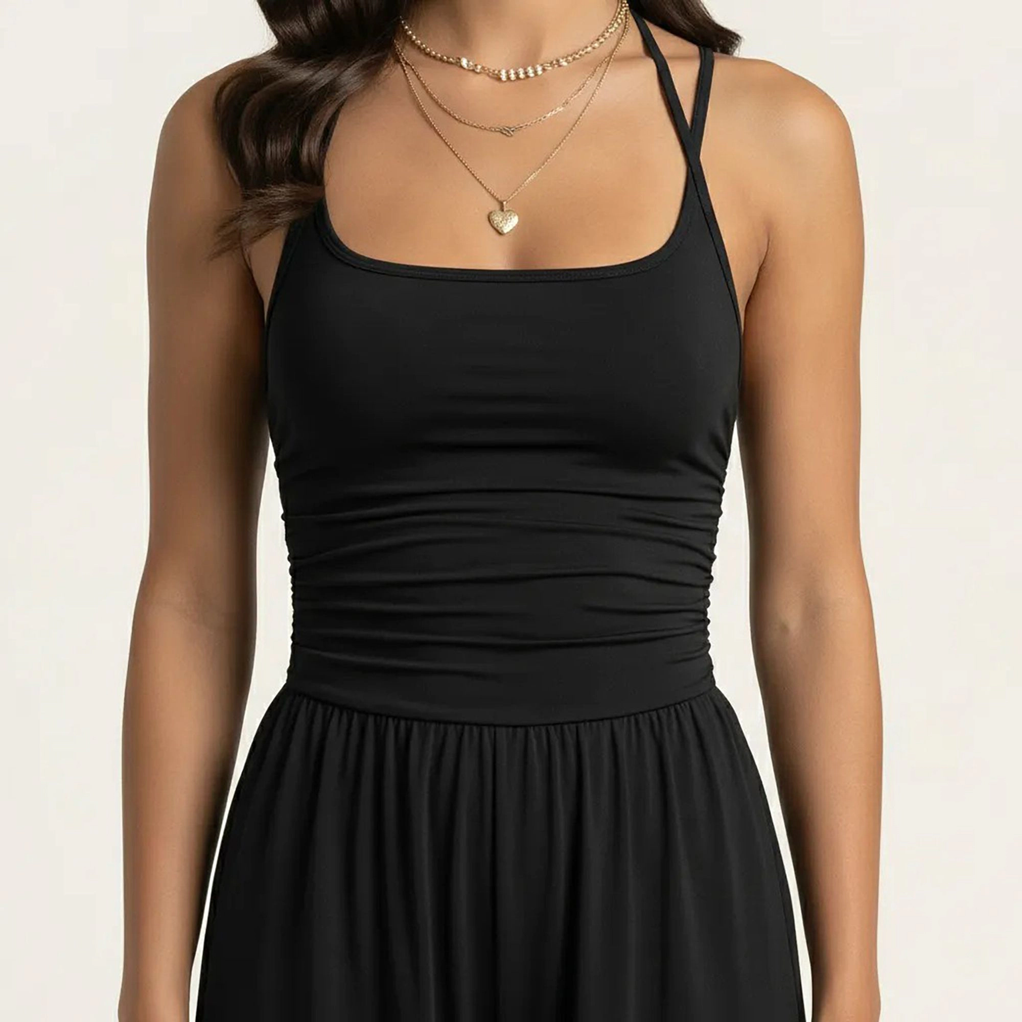 Anna-Kaci Womens Sleeveless Scoop Neck Wide Leg Jumpsuit with Ruched Bodice