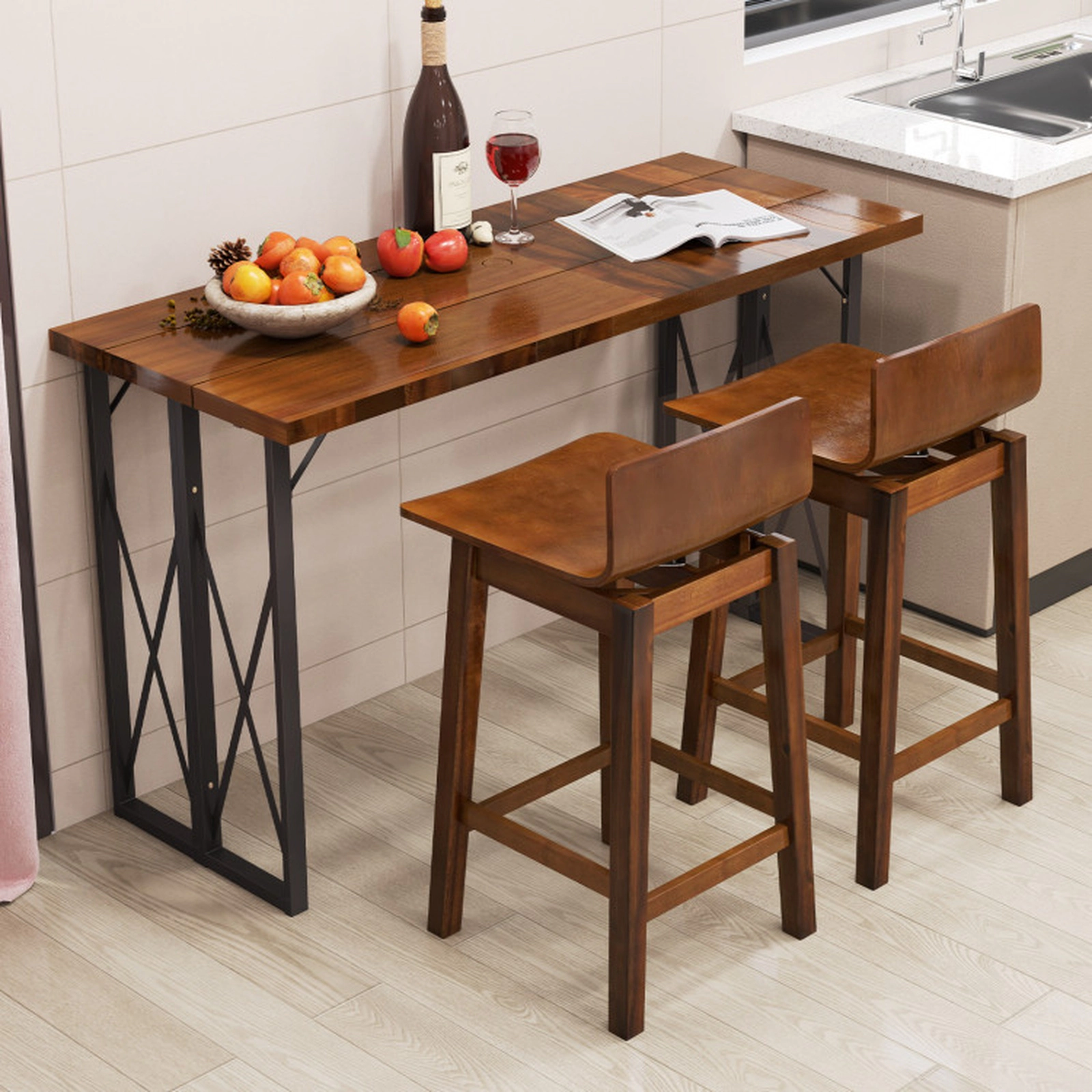 SUGIFT Set of 2 360 Swivel Low Back Counter Height Wooden Bar Stools 15-in x 16.5-in x 31-in 350-lb Capacity Walnut