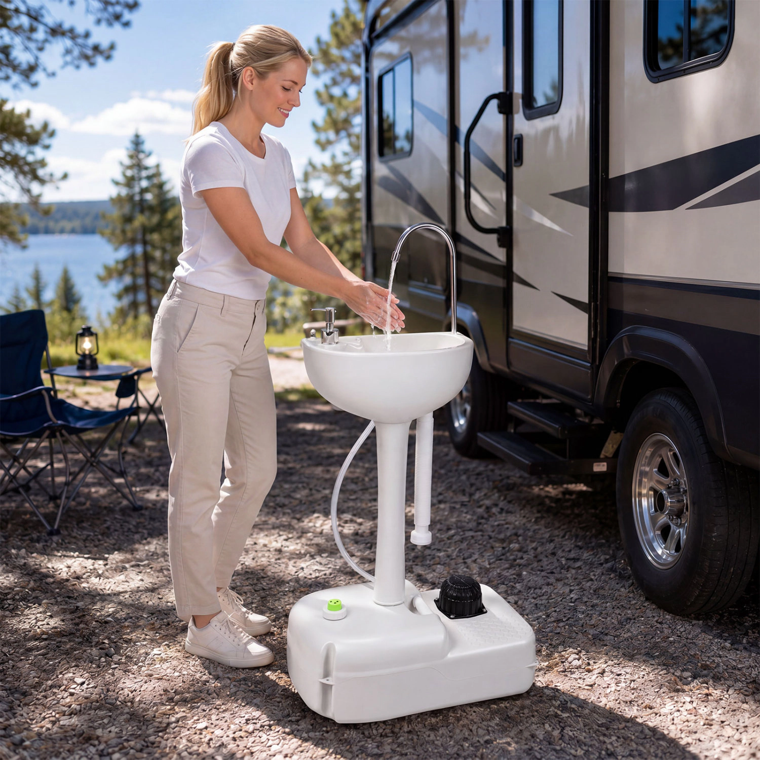 LJG Portable Foot Pump Camping Sink with 4.5 Gal Water Tank and Soap Dispenser