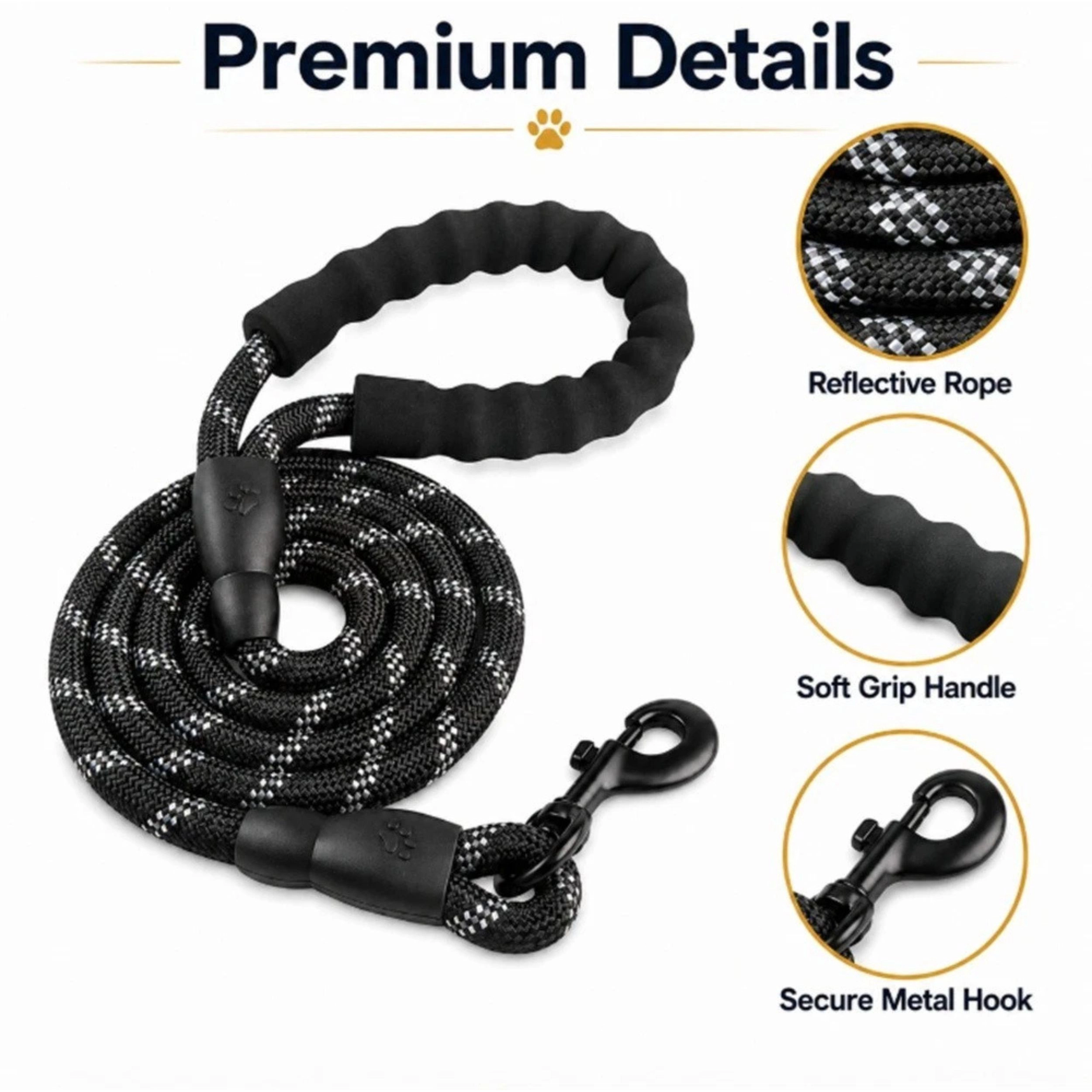 Home Collection 5FT Reflective Nylon Dog Rope Leash with Padded Handle
