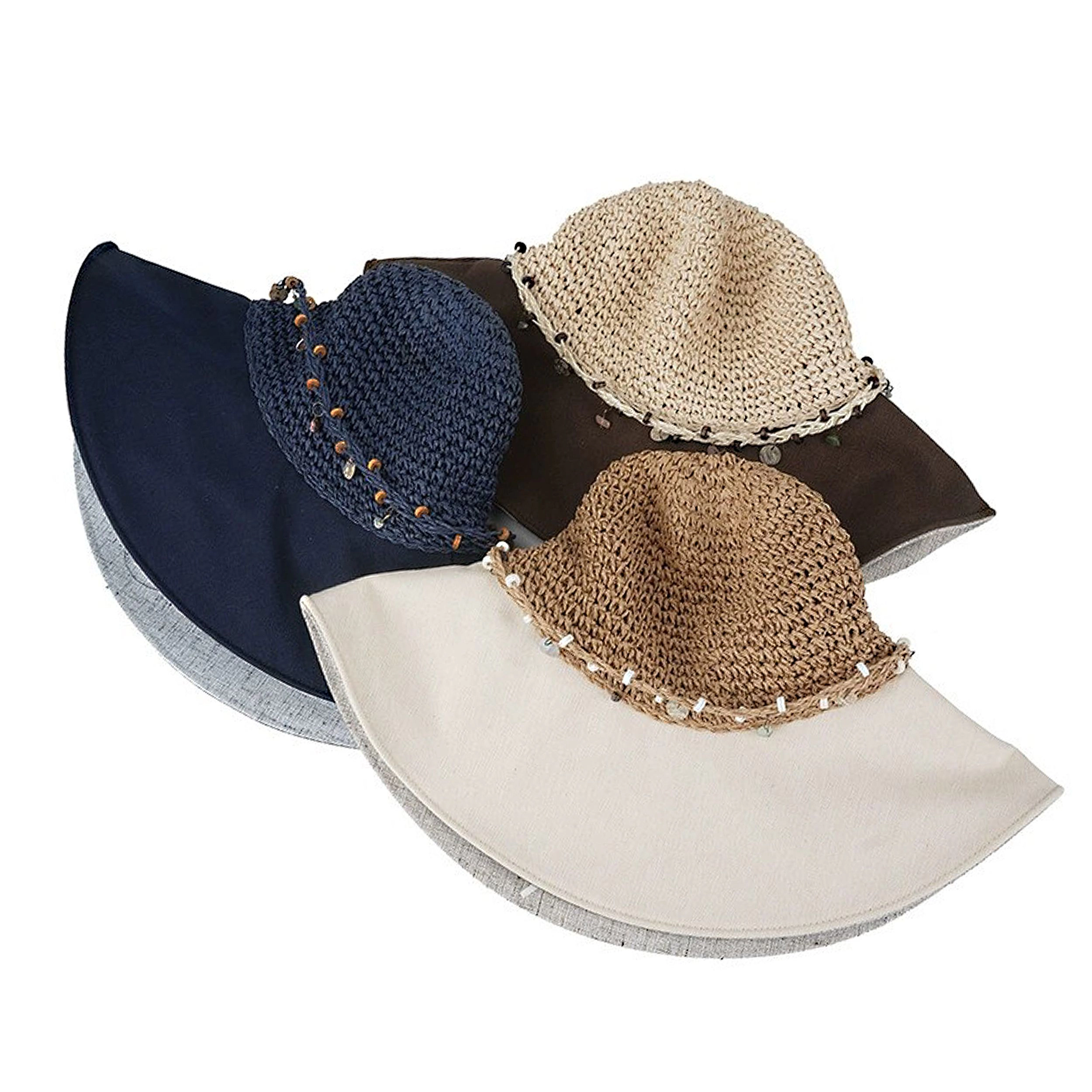 Anna-Kaci Women's Women Wide Brim Straw Sun Hat Breathable Crochet Summer Hat with Decorative Band