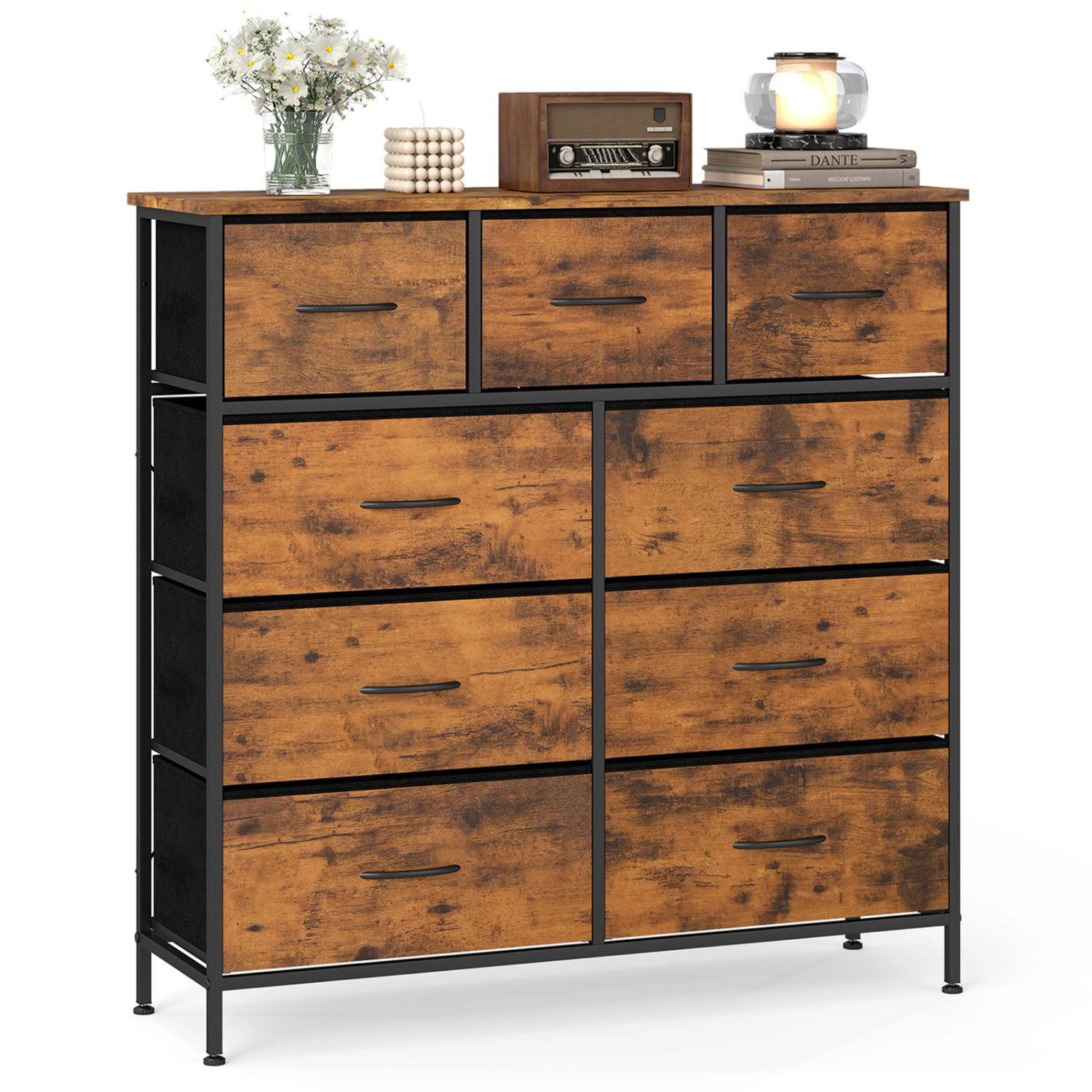 SlickBlue 9-Drawer Fabric Storage Cabinet with Wood Countertop