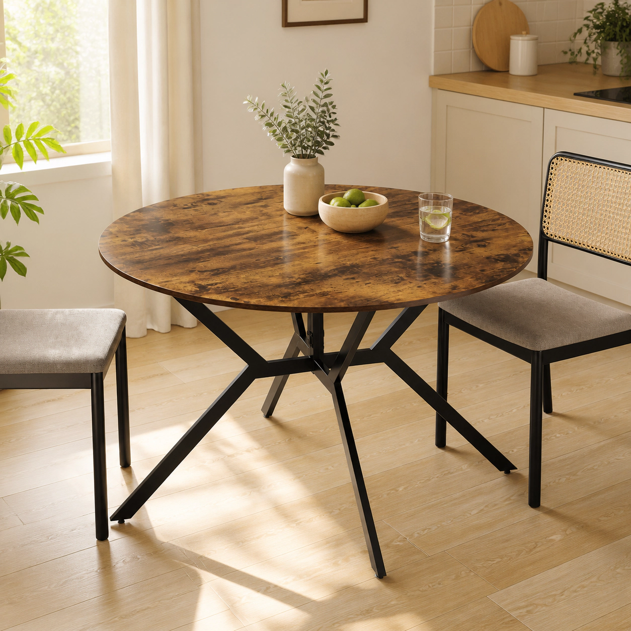SUGIFT 47-Inch Rustic Brown Round Folding Gateleg Dining Table with Drop Leaves