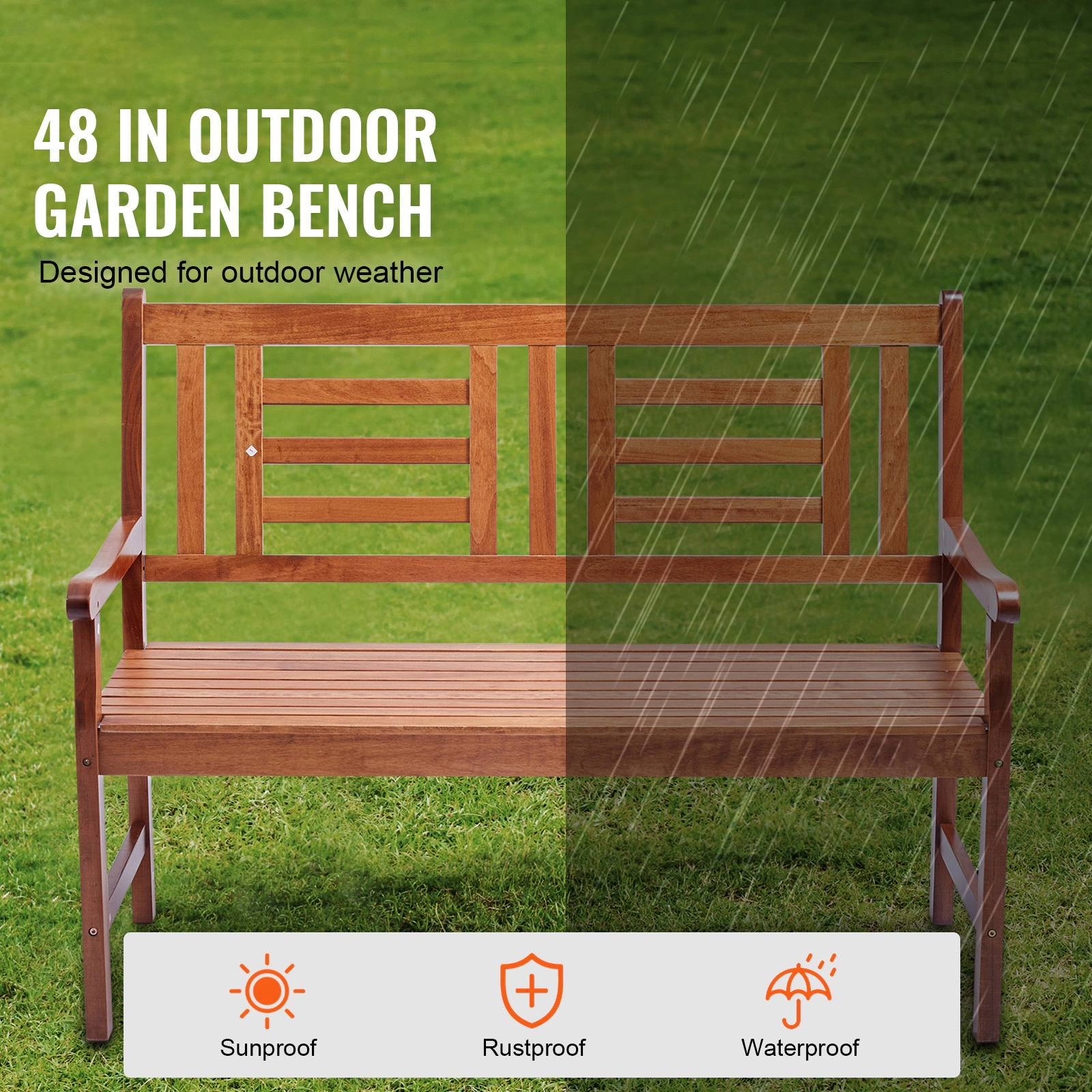 HONGGE Outdoor Bench Wood Garden Bench for Outdoors Outdoor Garden Park Bench with Backrest and Armrests Capacity Bench
