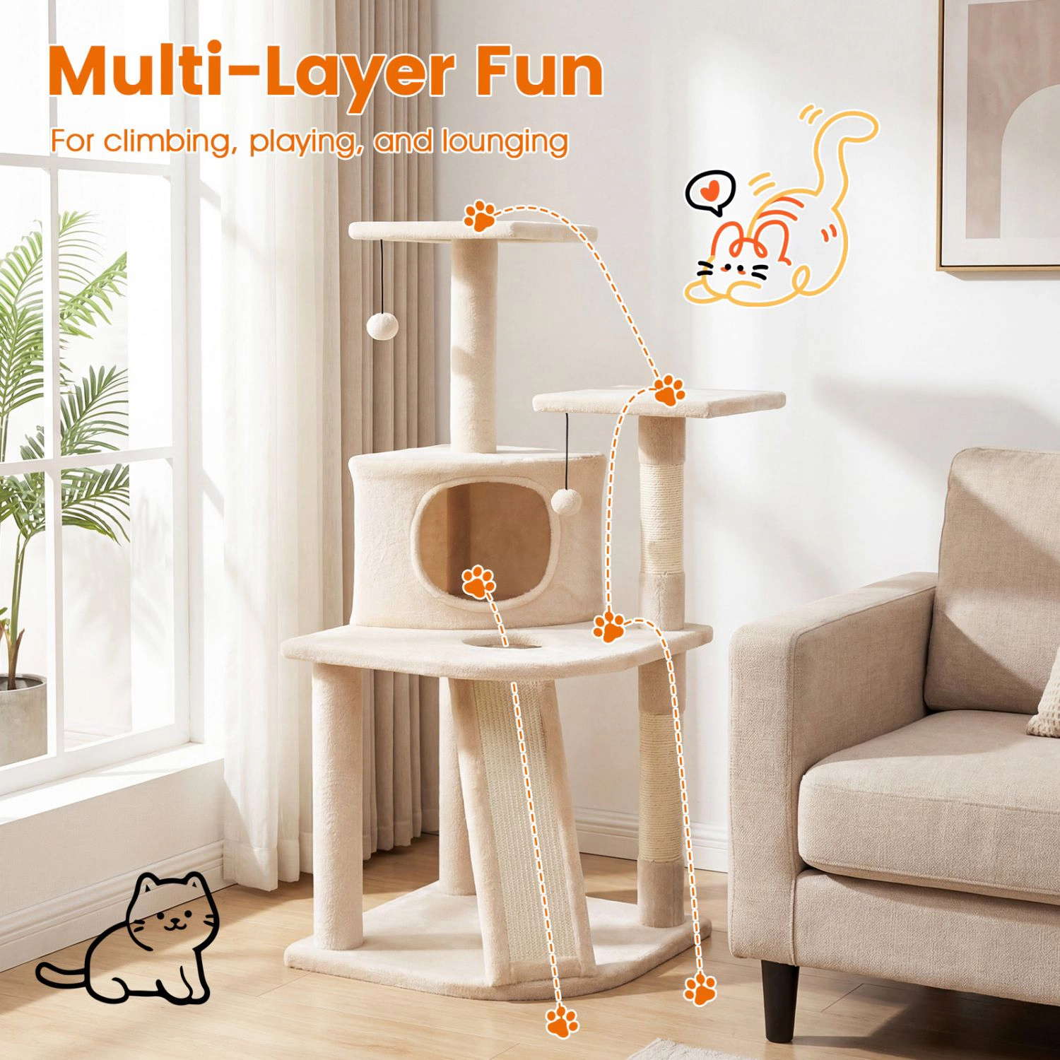 SlickBlue 4-Level Cat Tower with Condo, Perches and Scratchers