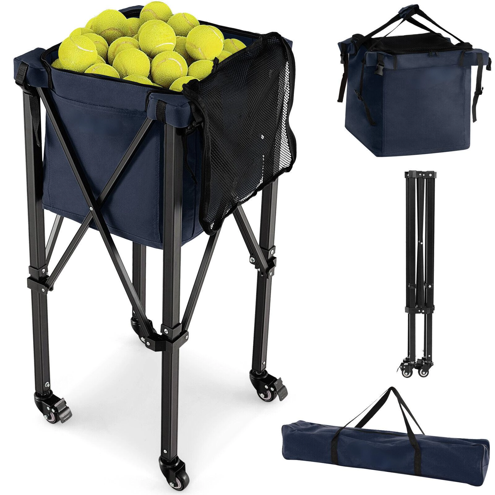 SUGIFT Lightweight Foldable Tennis Ball Teaching Cart with Wheels 66-lb Capacity Blue