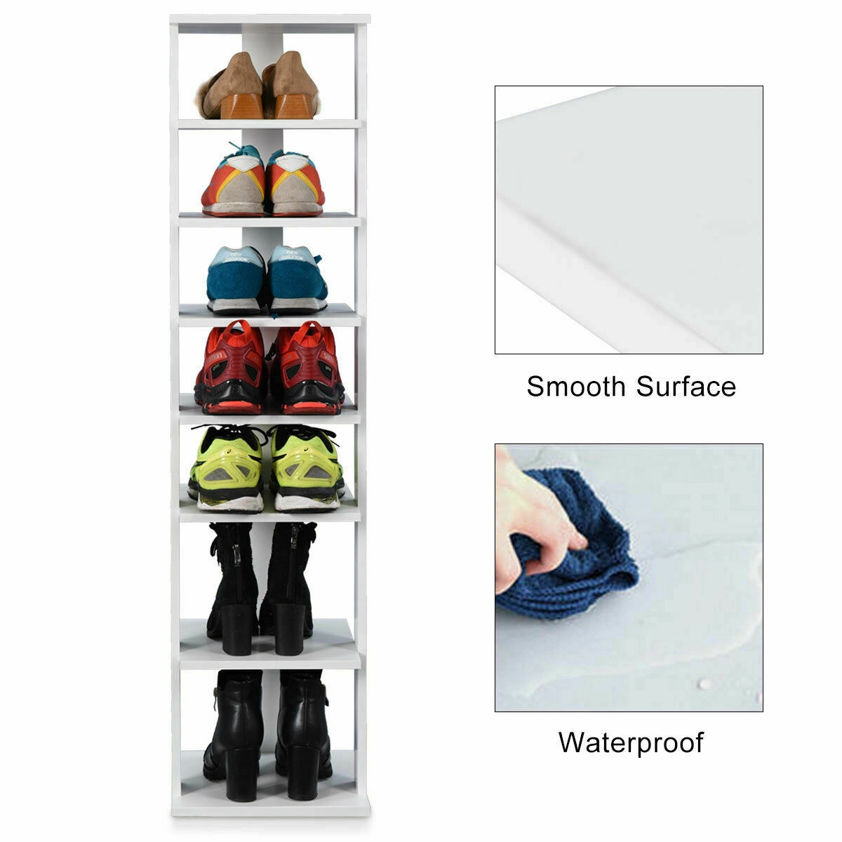 SUGIFT 7-Tier Wooden Shoe Storage Stand Shoe Rack Organizer 43.5-in Tall 11-lb Per Shelf Capacity White
