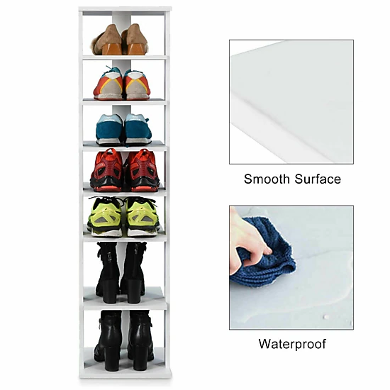 SUGIFT 7-Tier Wooden Shoe Storage Stand Shoe Rack Organizer 43.5-in Tall 11-lb Per Shelf Capacity White