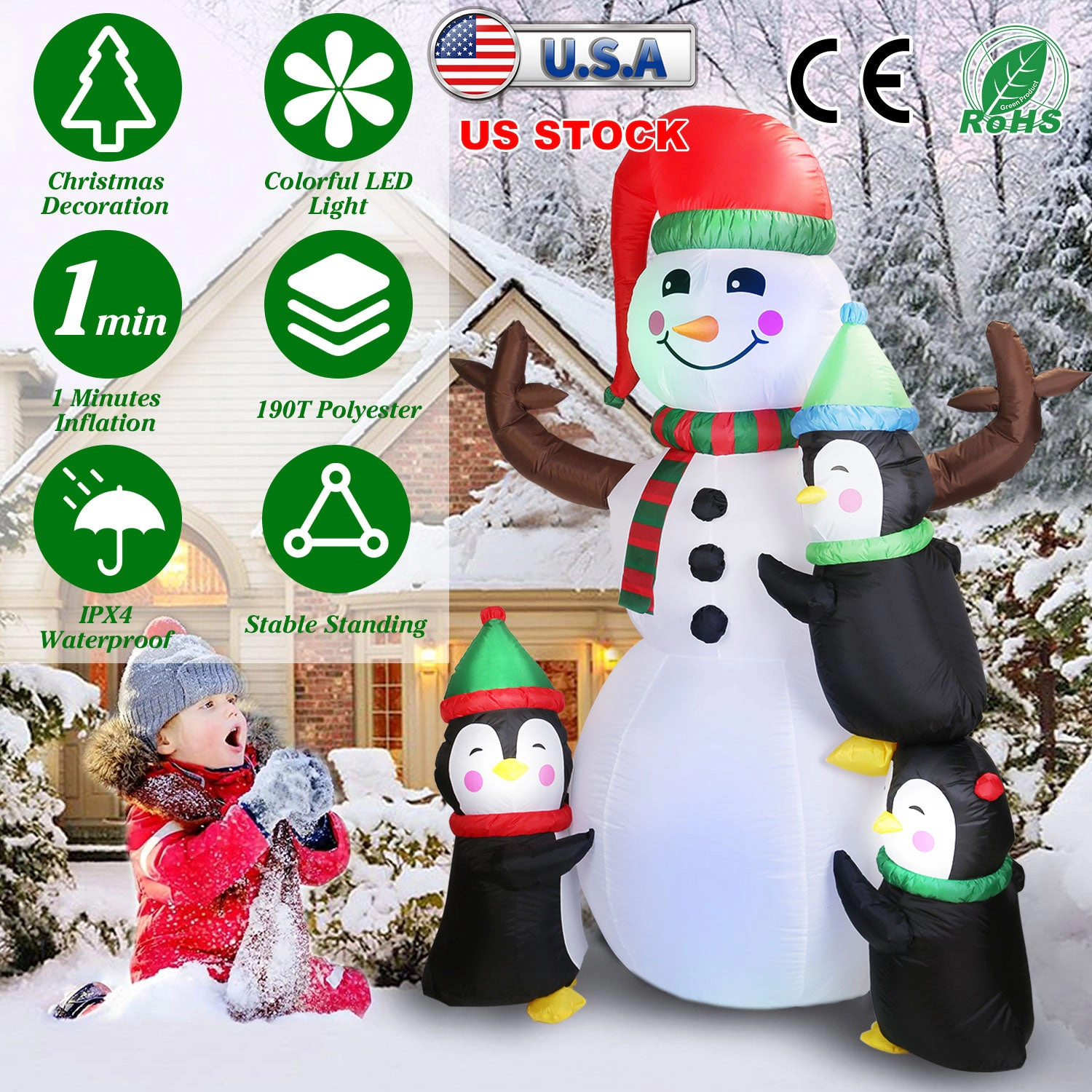 GBruno 5.9ft Inflatable Snowman Penguin Decoration