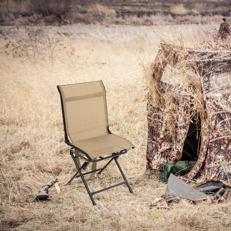 SUGIFT Brown Folding Swivel Hunting Chair with Breathable Mesh Back 21-in W 18-in D 36-in H 330-lb Seat Capacity