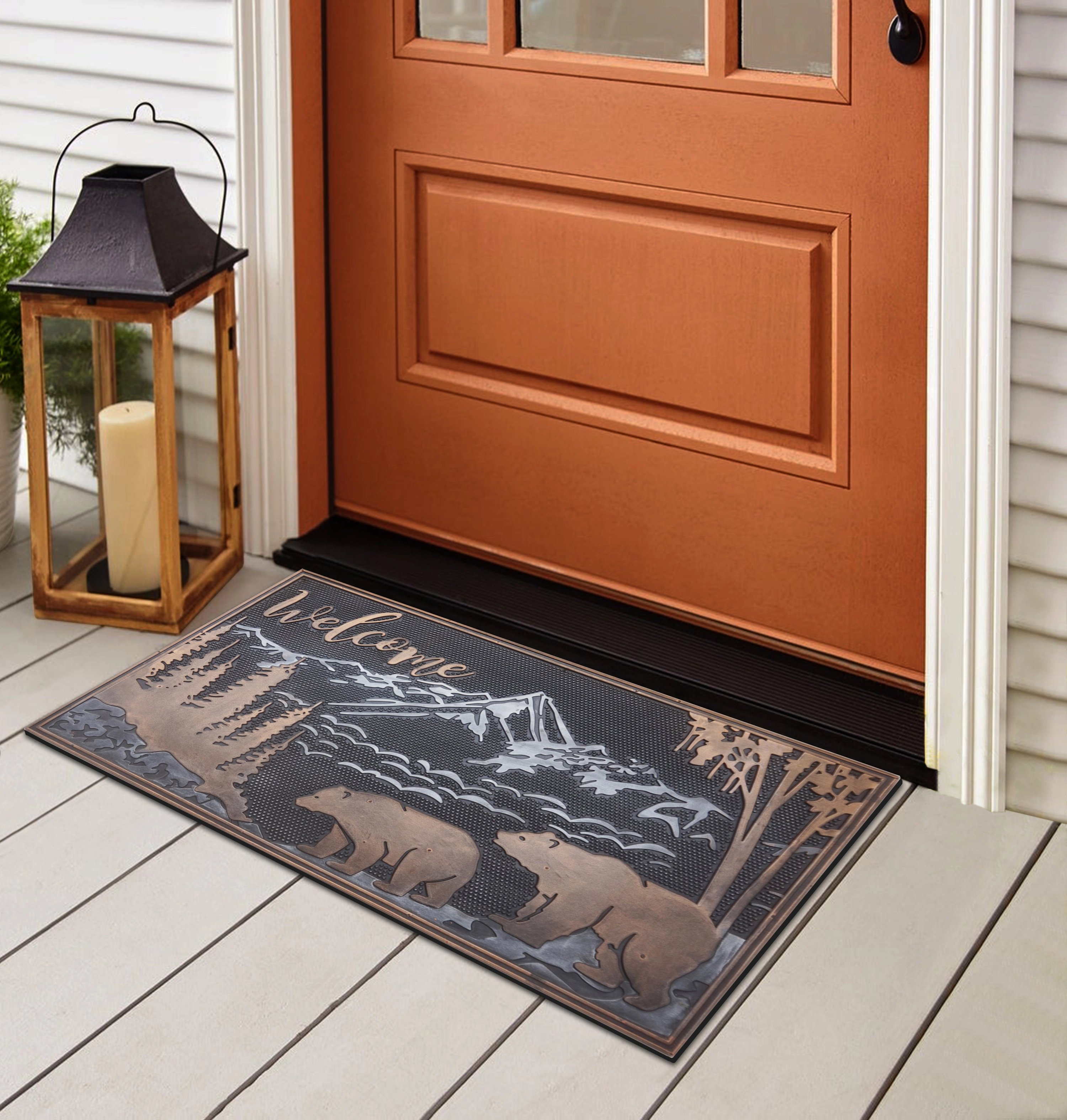 A1 Home Collections Forest Bear Bronze Rubber Welcome Doormat Non-Slip Indoor Outdoor Entry Mat 18 x 30 In