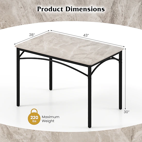 SUGIFT Rectangular Sintered Stone Dining Table for 4 People with Metal Frame 220-lb Capacity Gray + Black