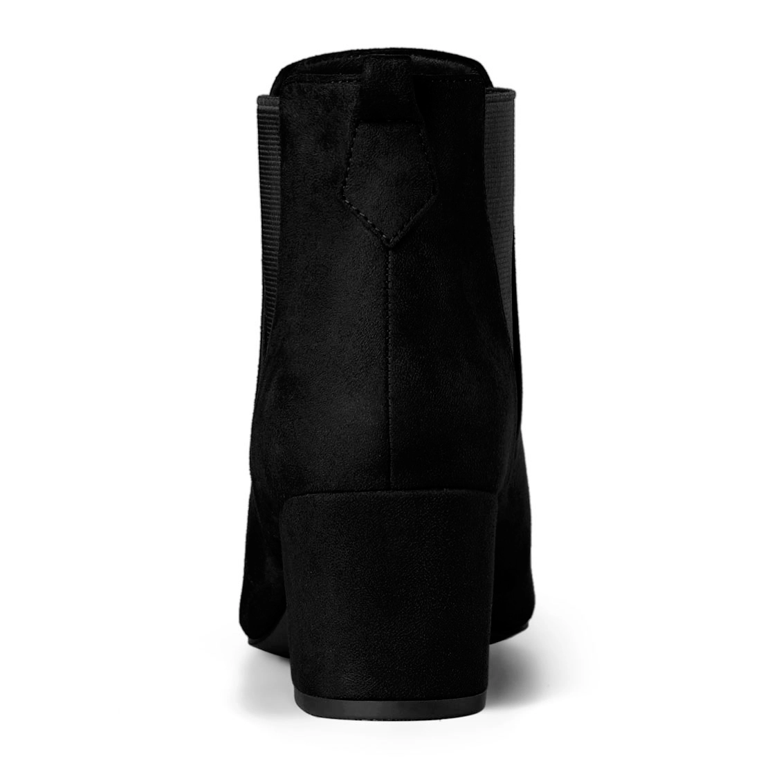 BLISSFUL STEP Women Faux Suede Pointed Toe Block Heel Ankle Chelsea Boots