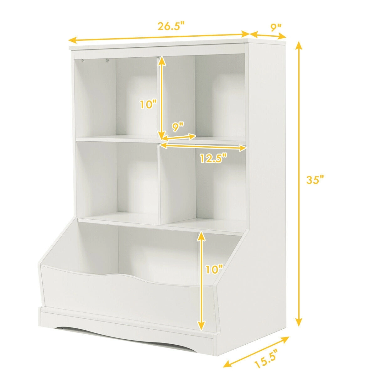 SUGIFT 3-Tier Multi-Functional Toy Organizer Bookcase with Storage Bin 66-lb Top Capacity White/Gray/Natural