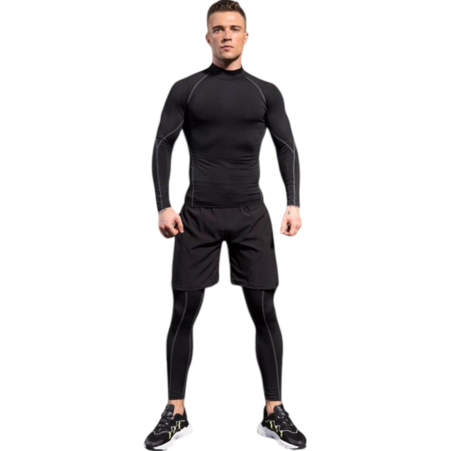 Anna-Kaci Men's Long Sleeve Compression Shirt with Mock Neck and Stretch Fit for Performance Training