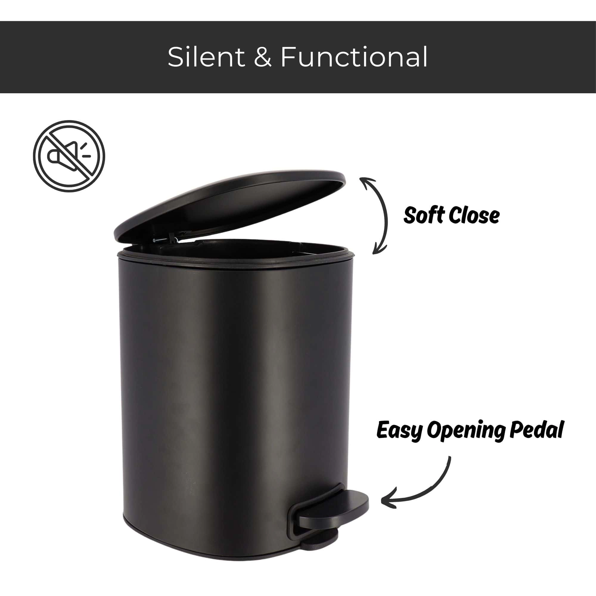 Evideco French Home Goods 5L Metal Step Trash Can - Soft-Close Lid, Removable Inner Bucket