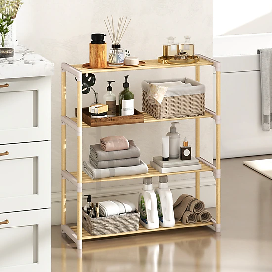 LJG 3/4-Tier Solid Wood Shoe Rack with Slatted Open Shelves