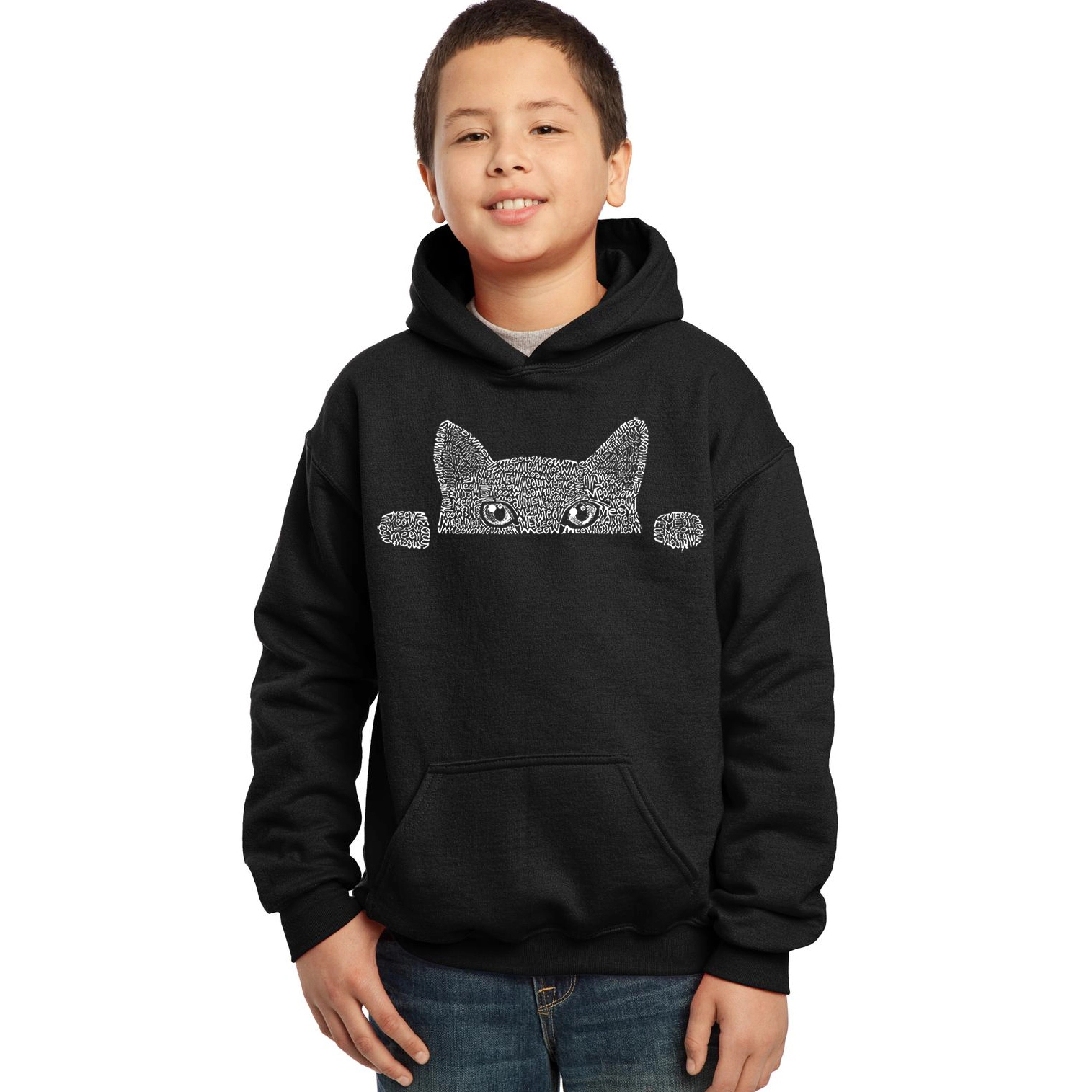 LA Pop Art Boy's Word Hoodie - Peeking Cat
