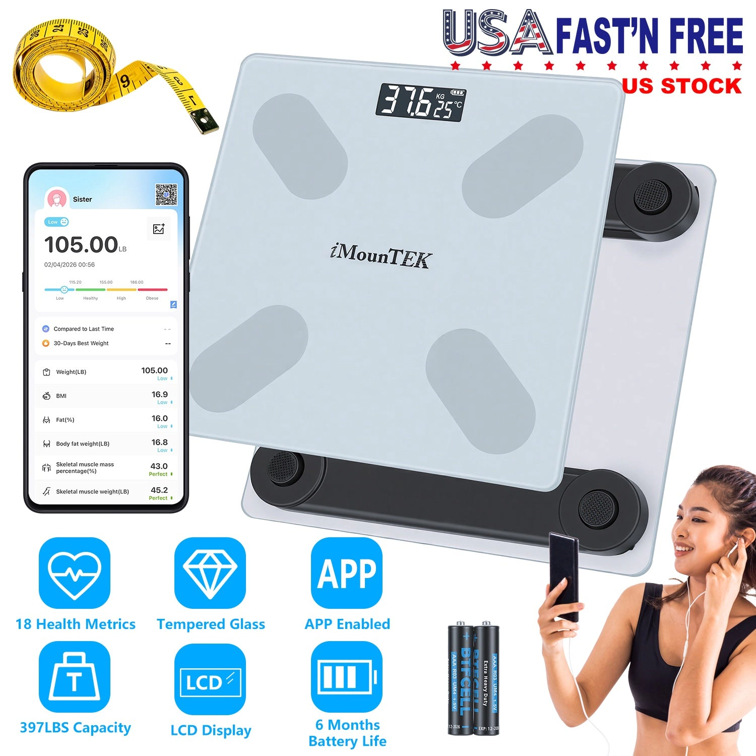GBruno Smart Digital Body Weight Scale With App Sync