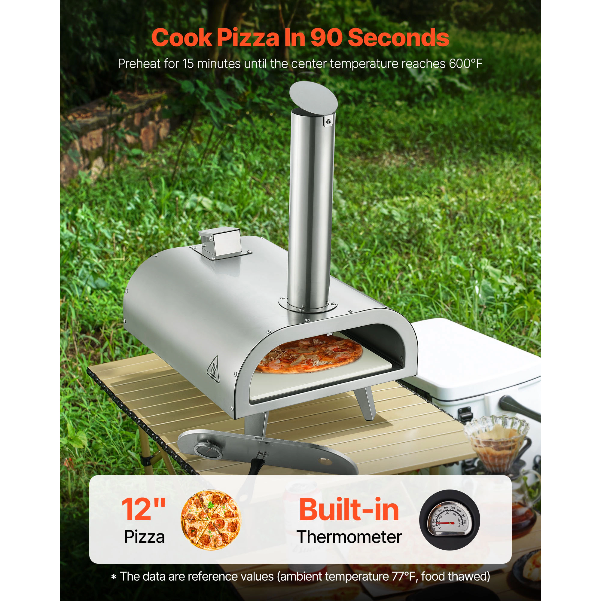HONGGE Pizza Oven Outdoor Pellet with Thermometer Wood Pizza-Maker for Backyard Camping